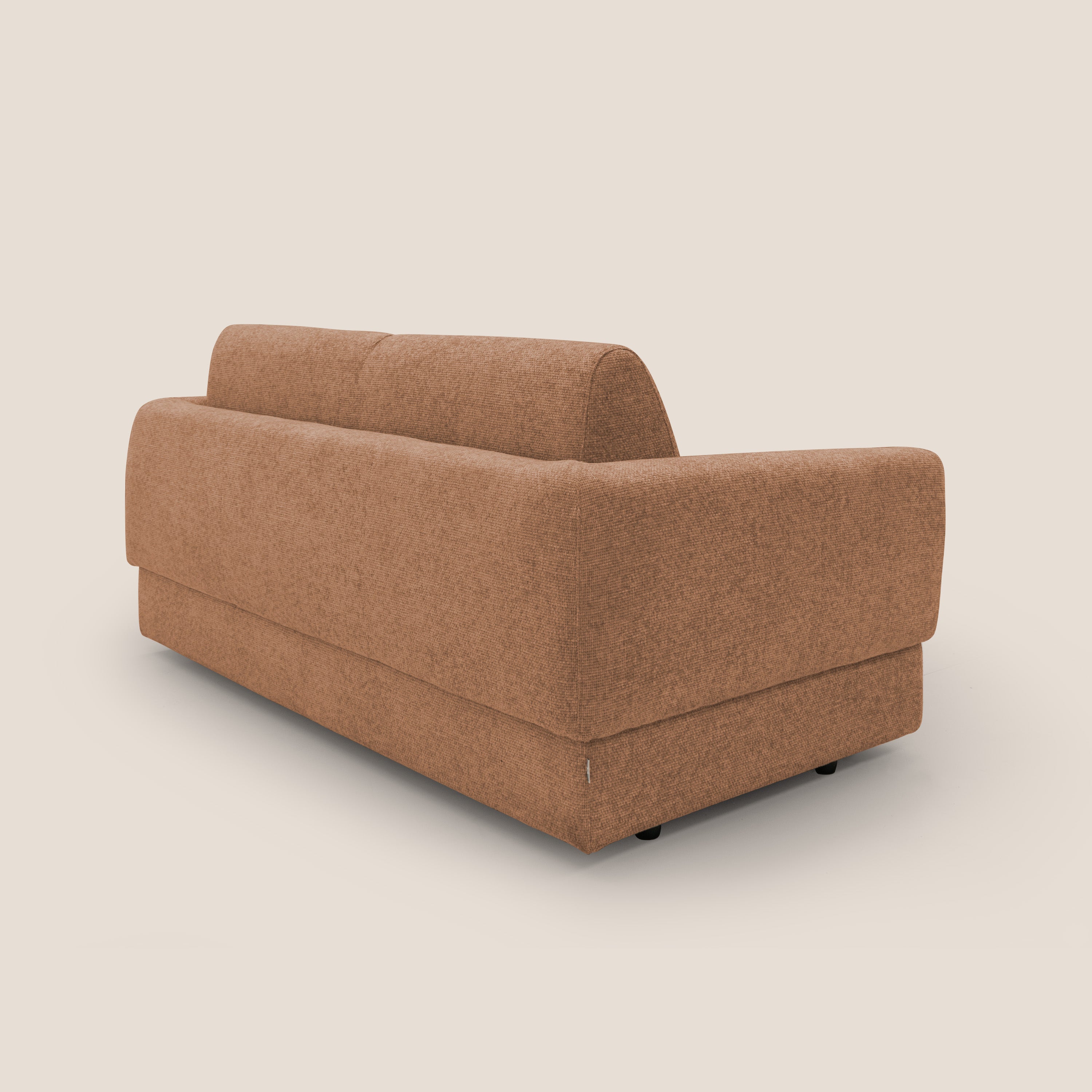 Happy Divano letto matrimoniale con materasso h18 cm in tessuto impermeabile T10 arancio - divani.store