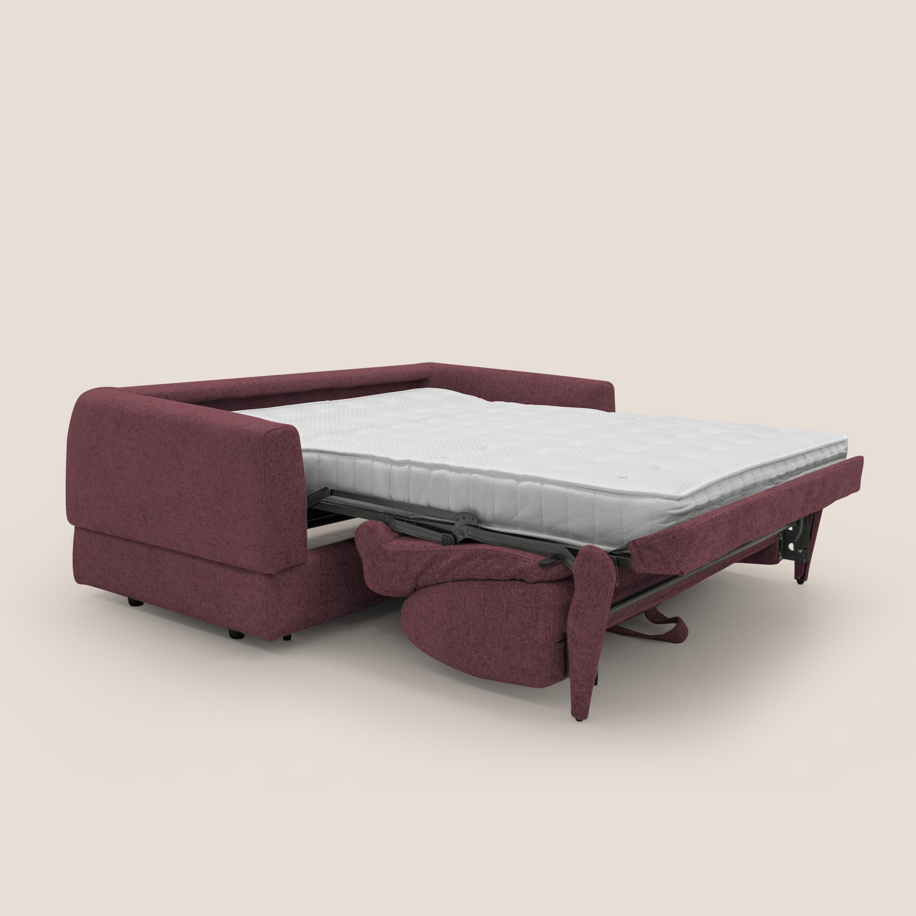Happy Divano letto matrimoniale con materasso h18 cm in tessuto impermeabile T10 bordeaux - divani.store