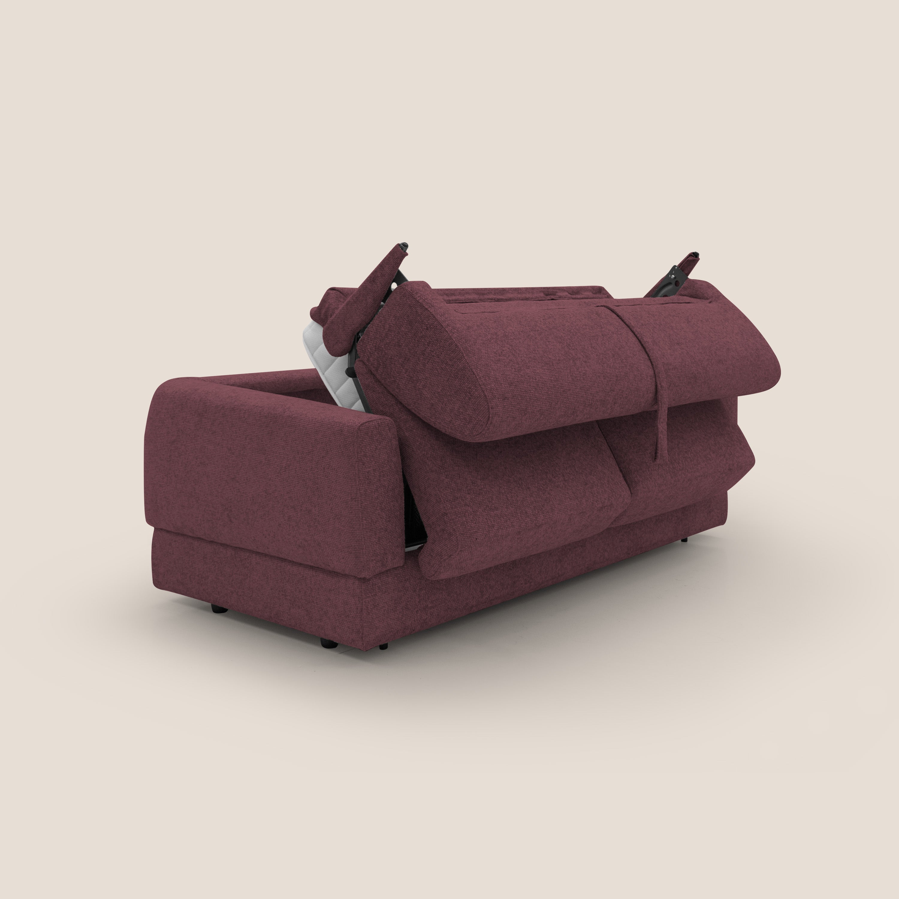 Happy Divano letto matrimoniale con materasso h18 cm in tessuto impermeabile T10 bordeaux - divani.store