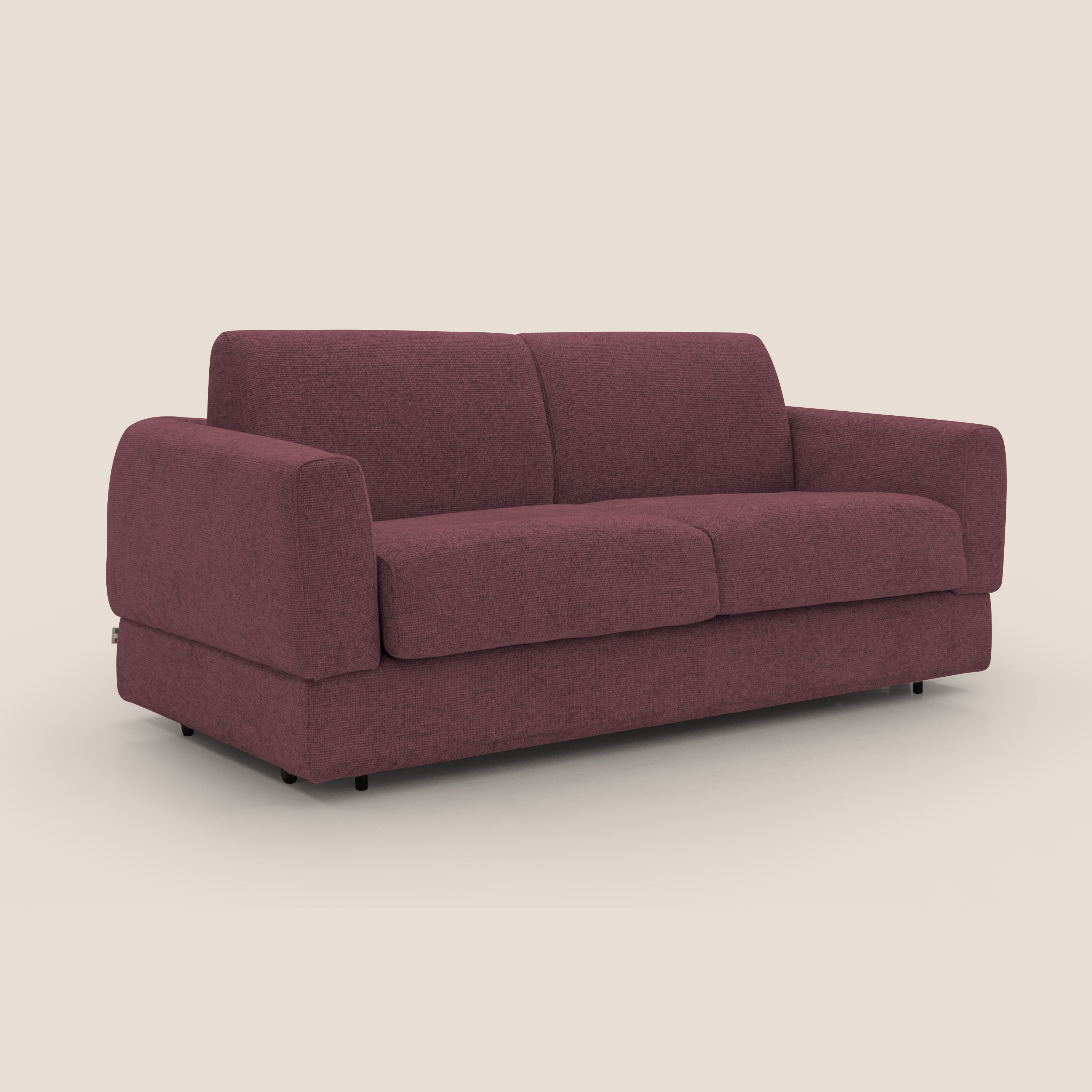 Happy Divano letto matrimoniale con materasso h18 cm in tessuto impermeabile T10 bordeaux - divani.store