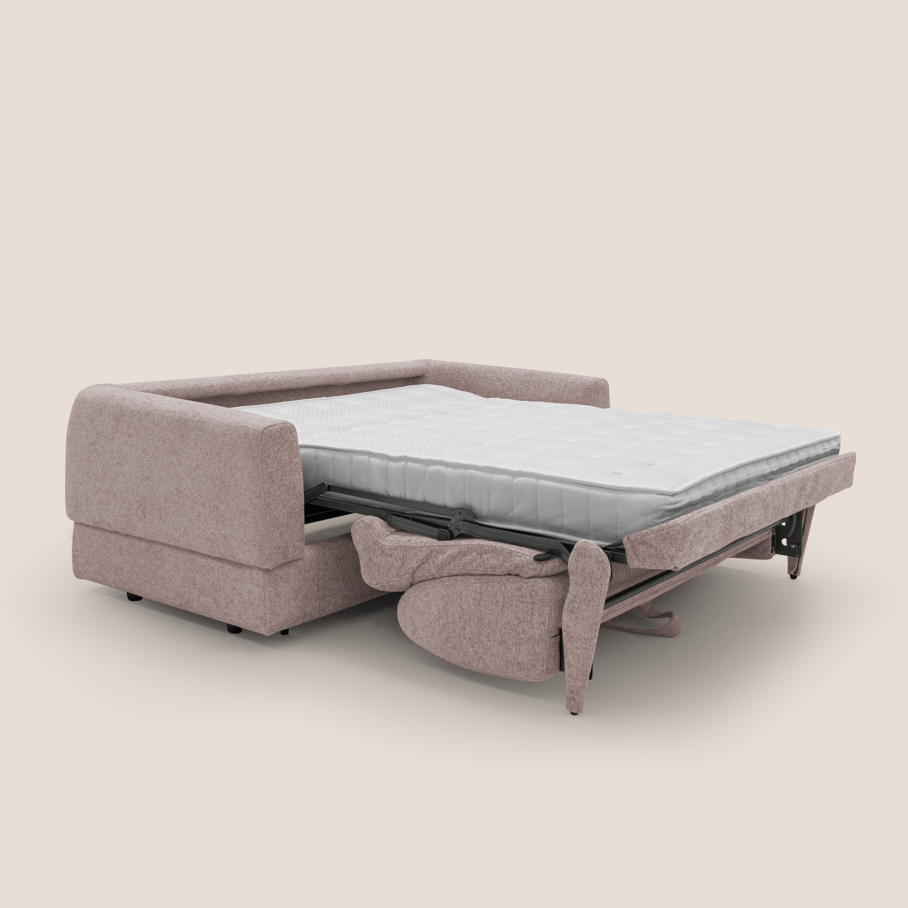 Happy Divano letto matrimoniale con materasso h18 cm in tessuto impermeabile T10 rosa - divani.store