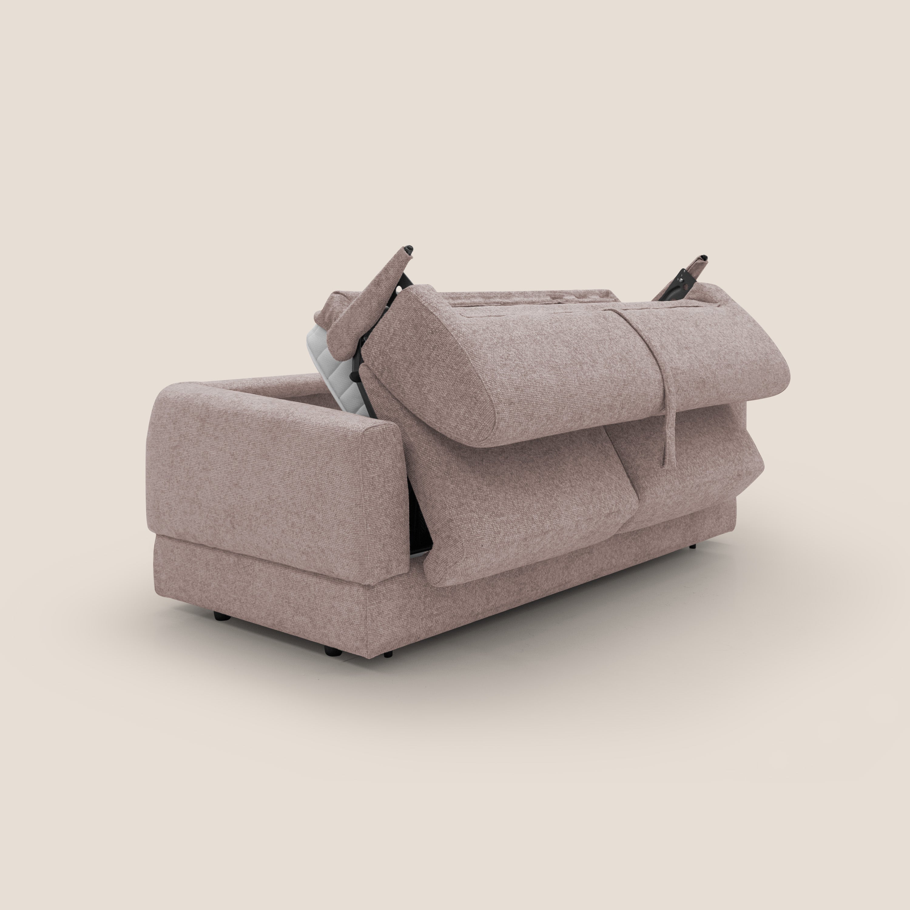 Happy Divano letto matrimoniale con materasso h18 cm in tessuto impermeabile T10 rosa - divani.store