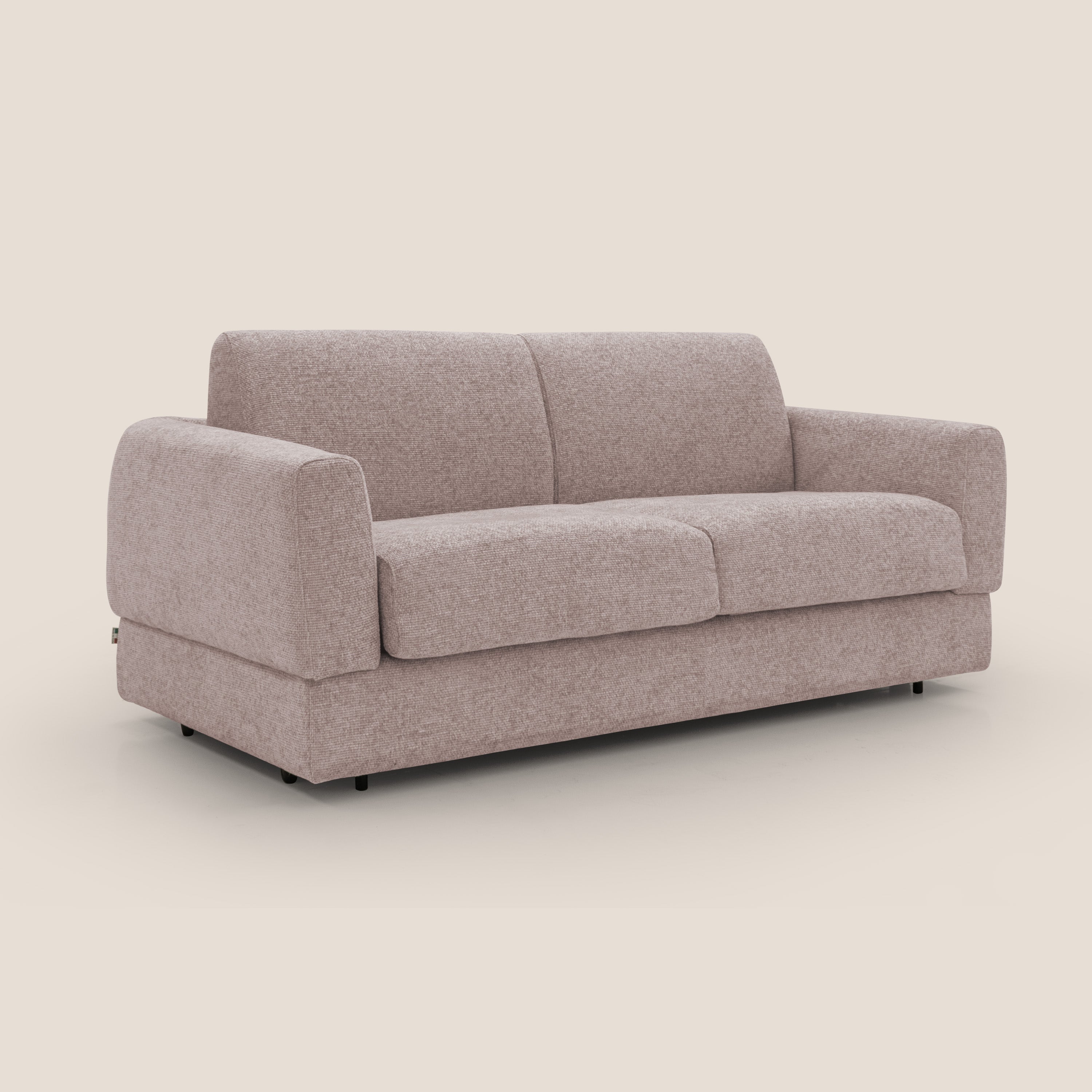 Happy Divano letto matrimoniale con materasso h18 cm in tessuto impermeabile T10 rosa - divani.store