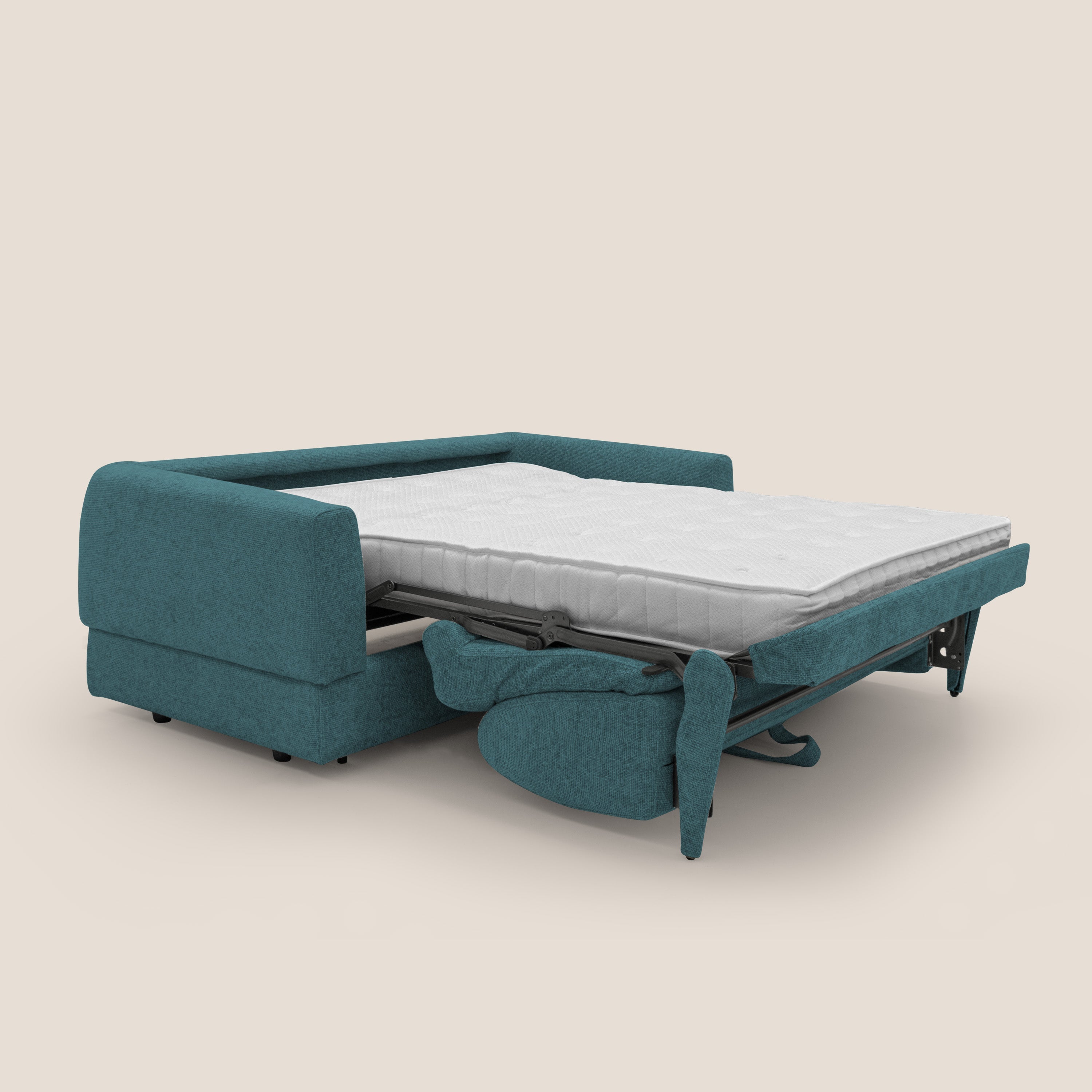 Happy Divano letto matrimoniale con materasso h18 cm in tessuto impermeabile T10 petrolio - divani.store