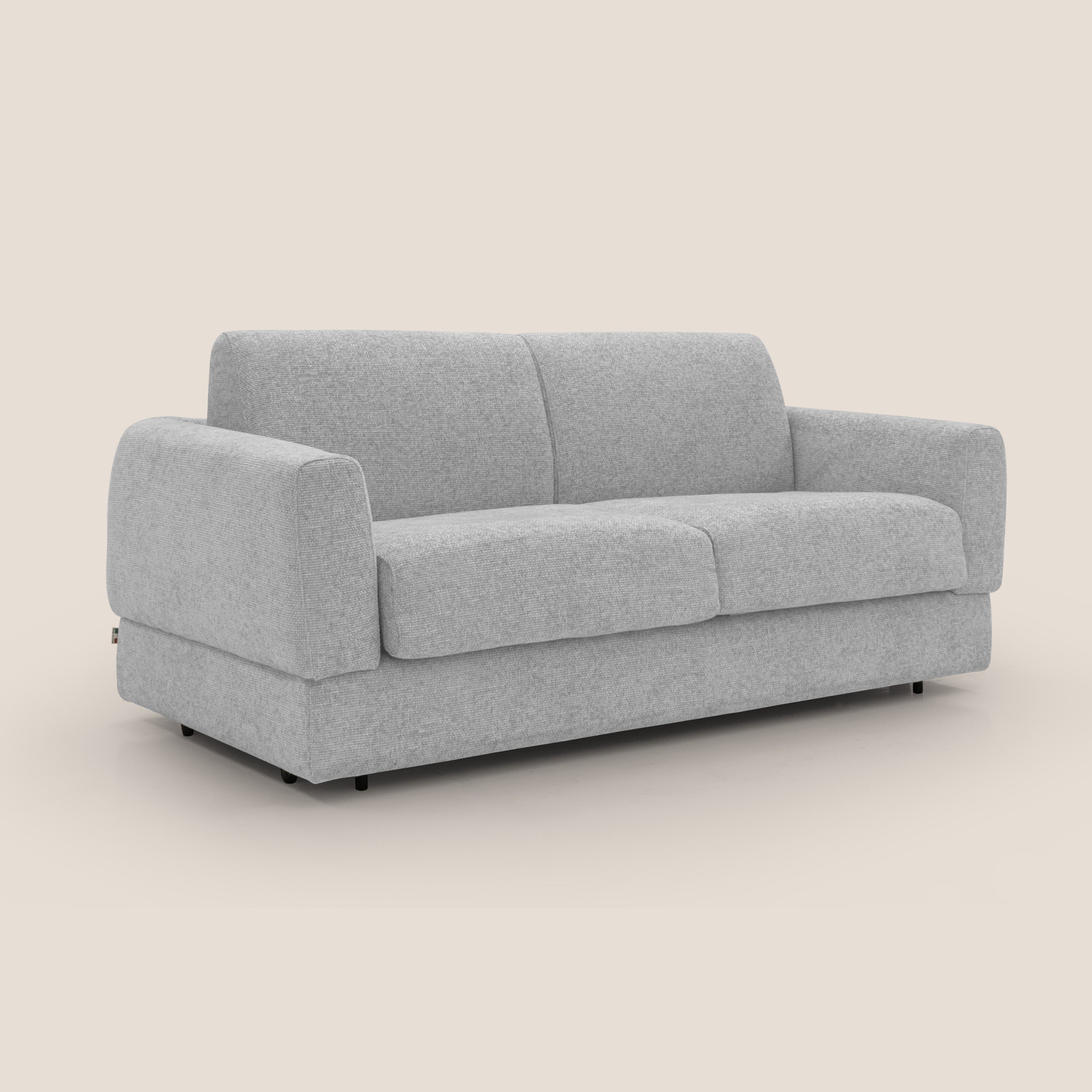 Happy Divano letto matrimoniale con materasso h18 cm in tessuto impermeabile T10 grigio chiaro - divani.store