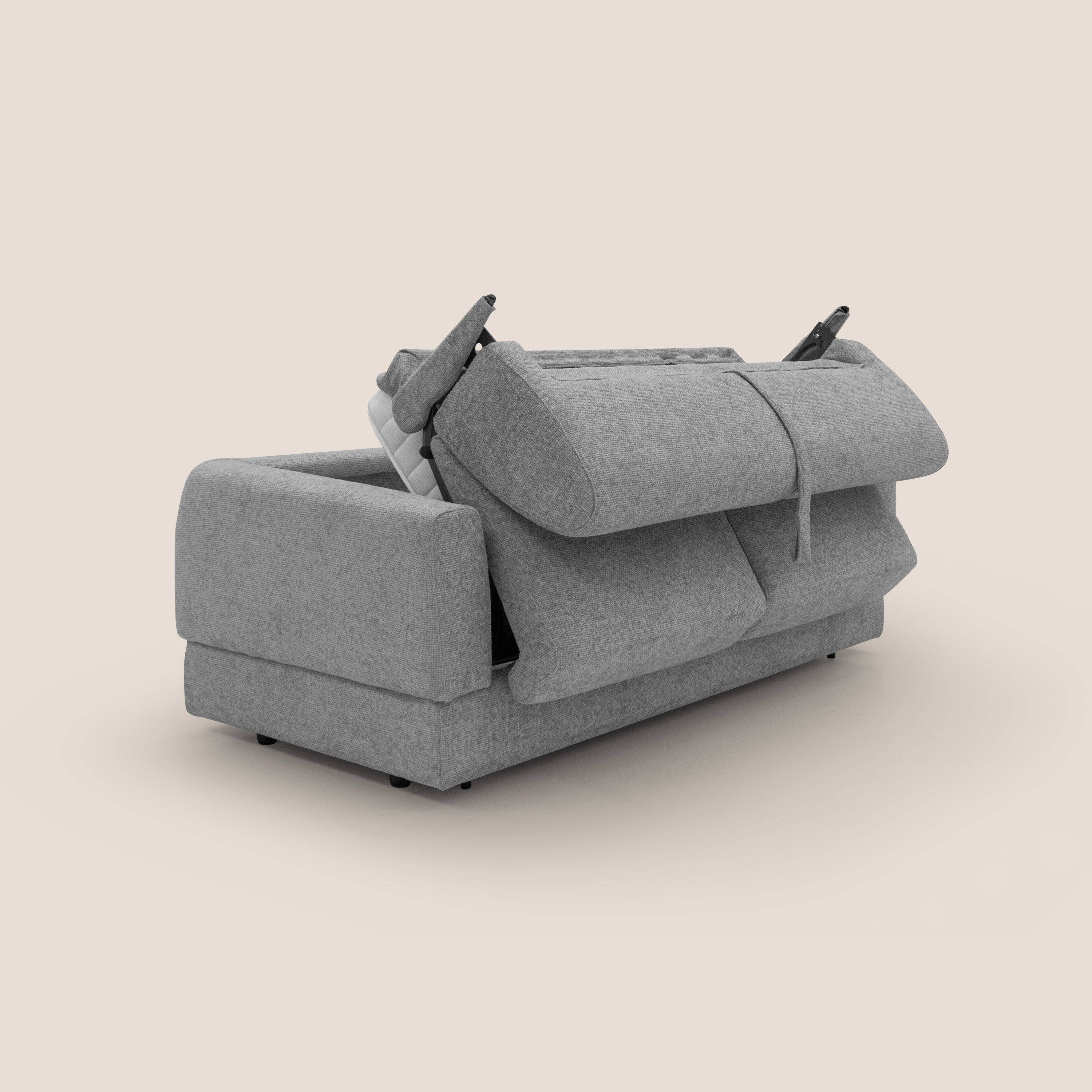 Happy Divano letto matrimoniale con materasso h18 cm in tessuto impermeabile T10 grigio - divani.store