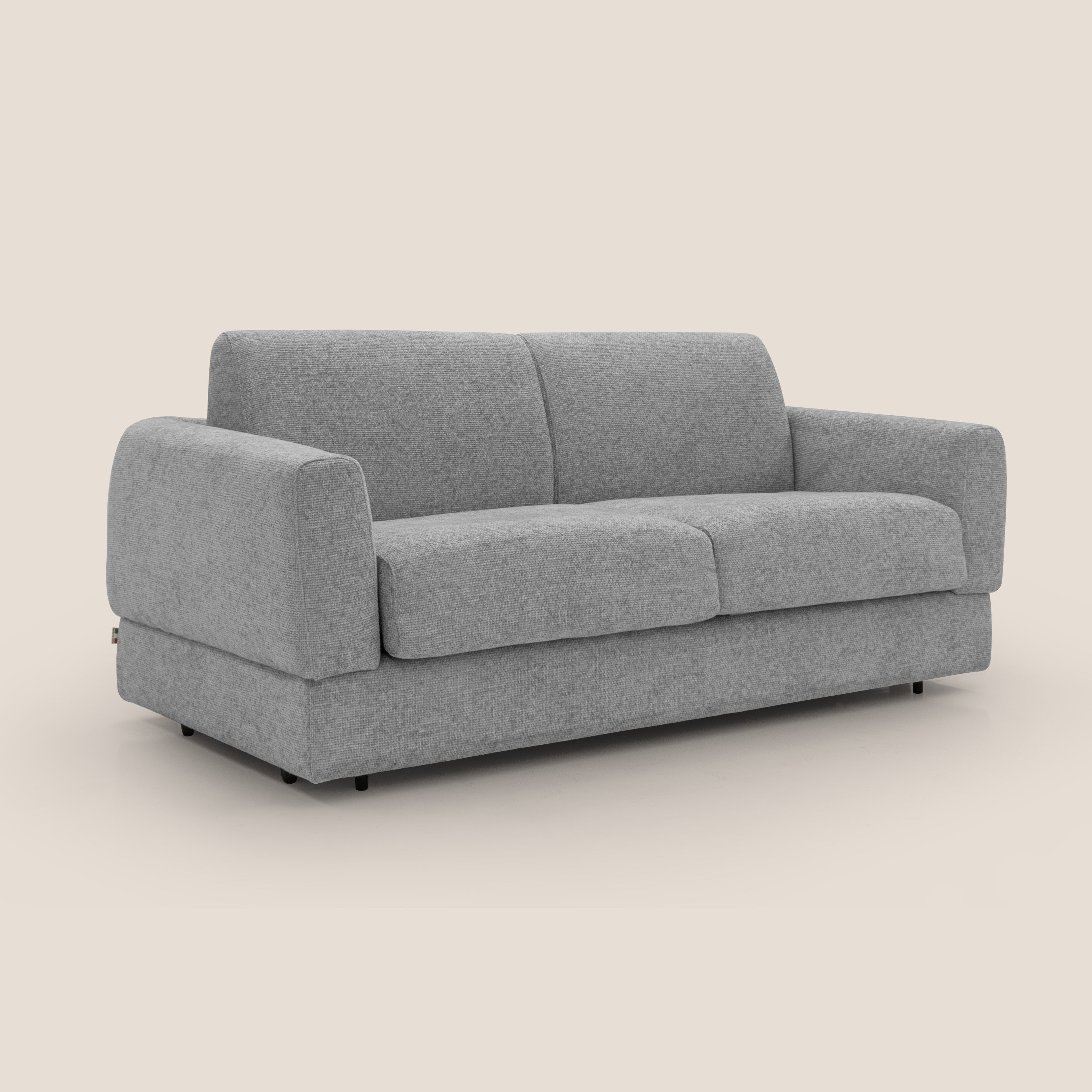 Happy Divano letto matrimoniale con materasso h18 cm in tessuto impermeabile T10 grigio - divani.store