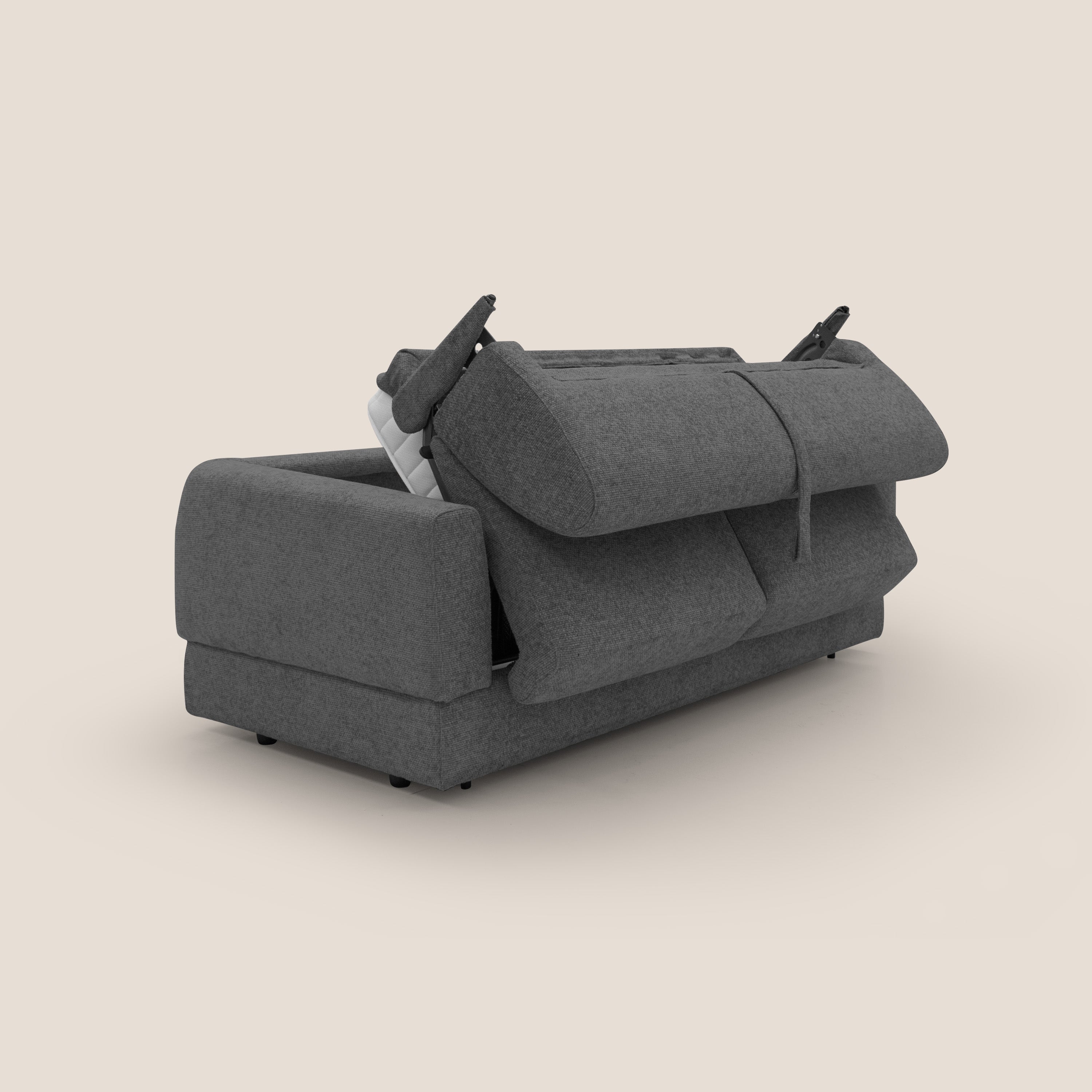 Happy Divano letto matrimoniale con materasso h18 cm in tessuto impermeabile T10 antracite - divani.store