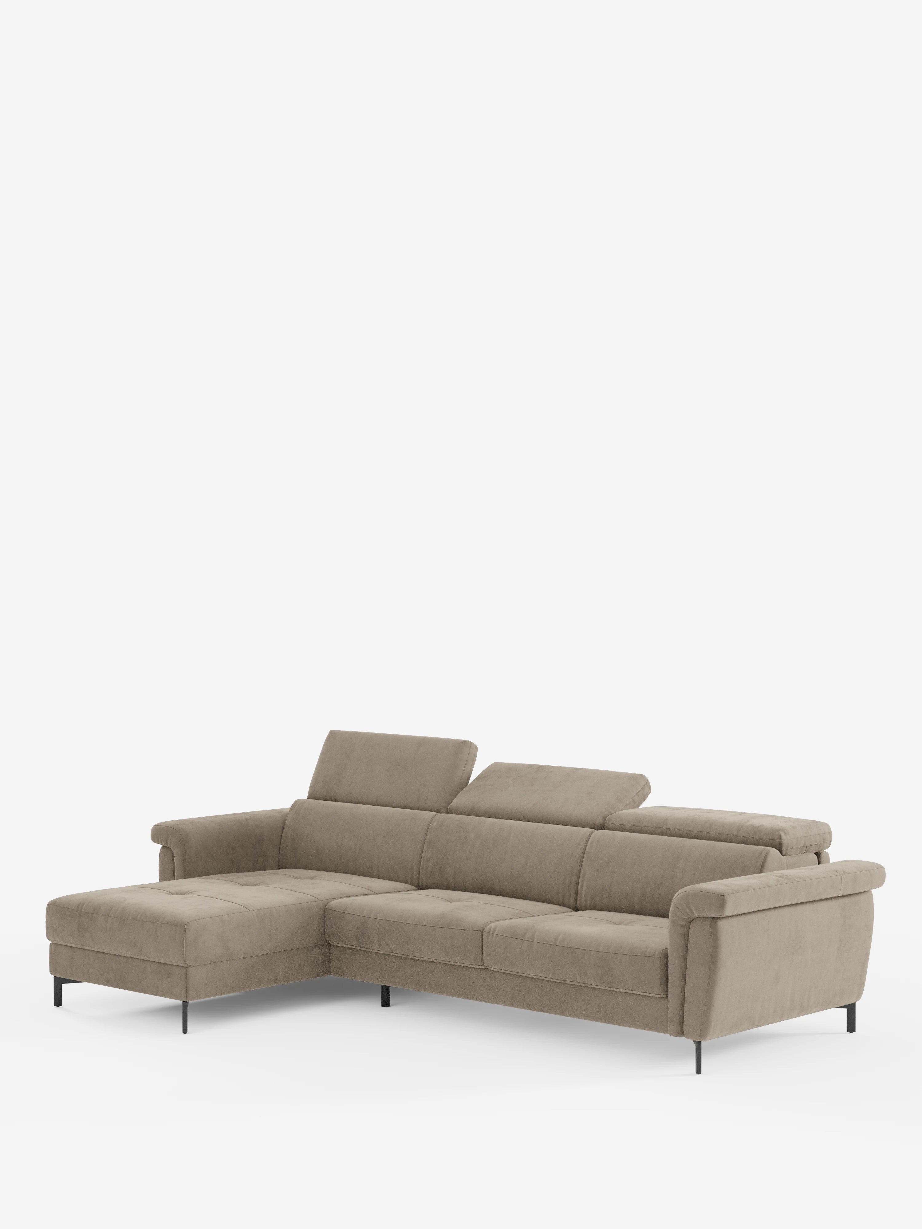 Capri Divano letto angolare con penisola contenitore e poggiatesta reclinabili - elegante tessuto smacchiabile T30