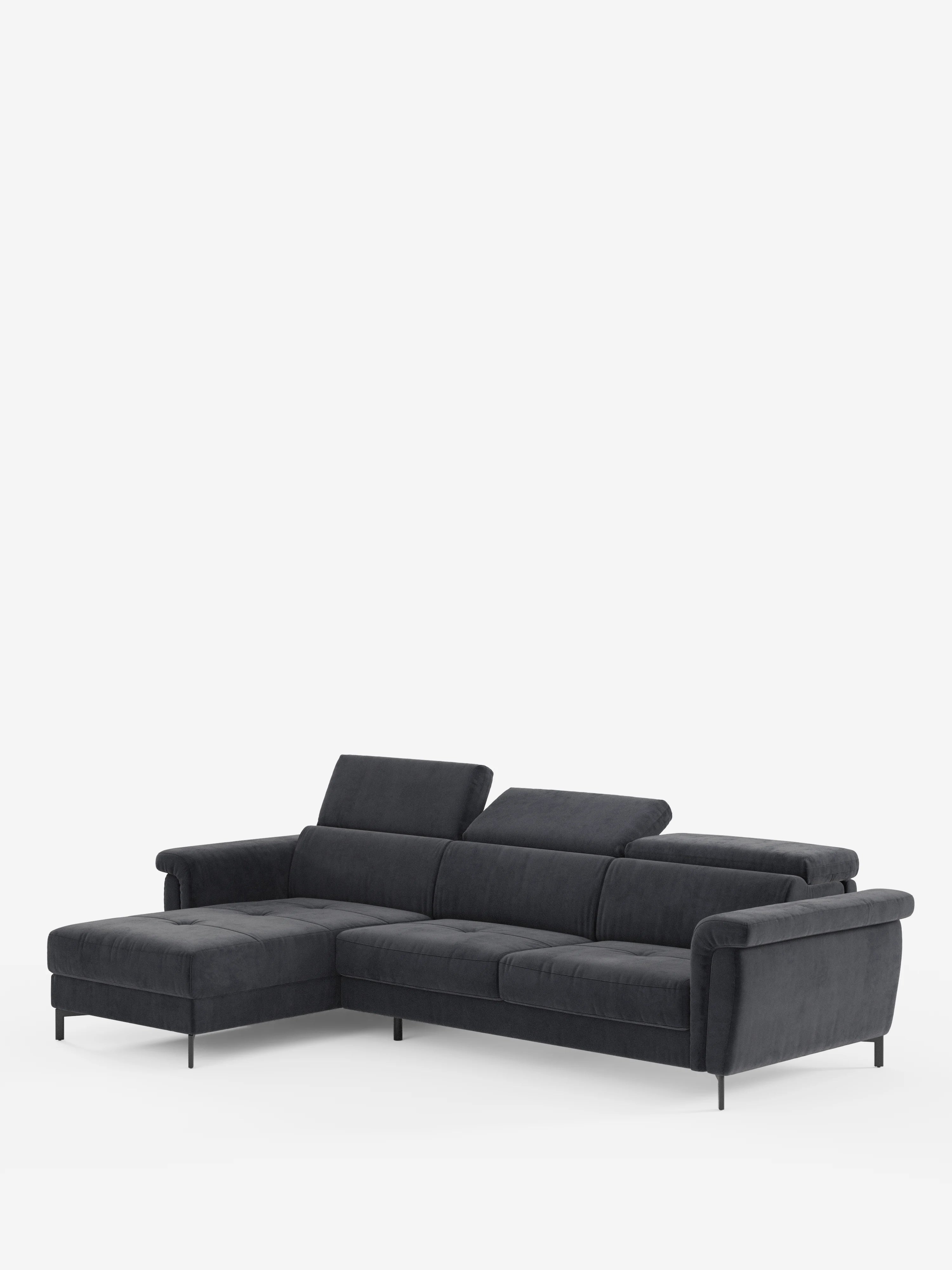 Capri Divano letto angolare con penisola contenitore e poggiatesta reclinabili - elegante tessuto smacchiabile T30