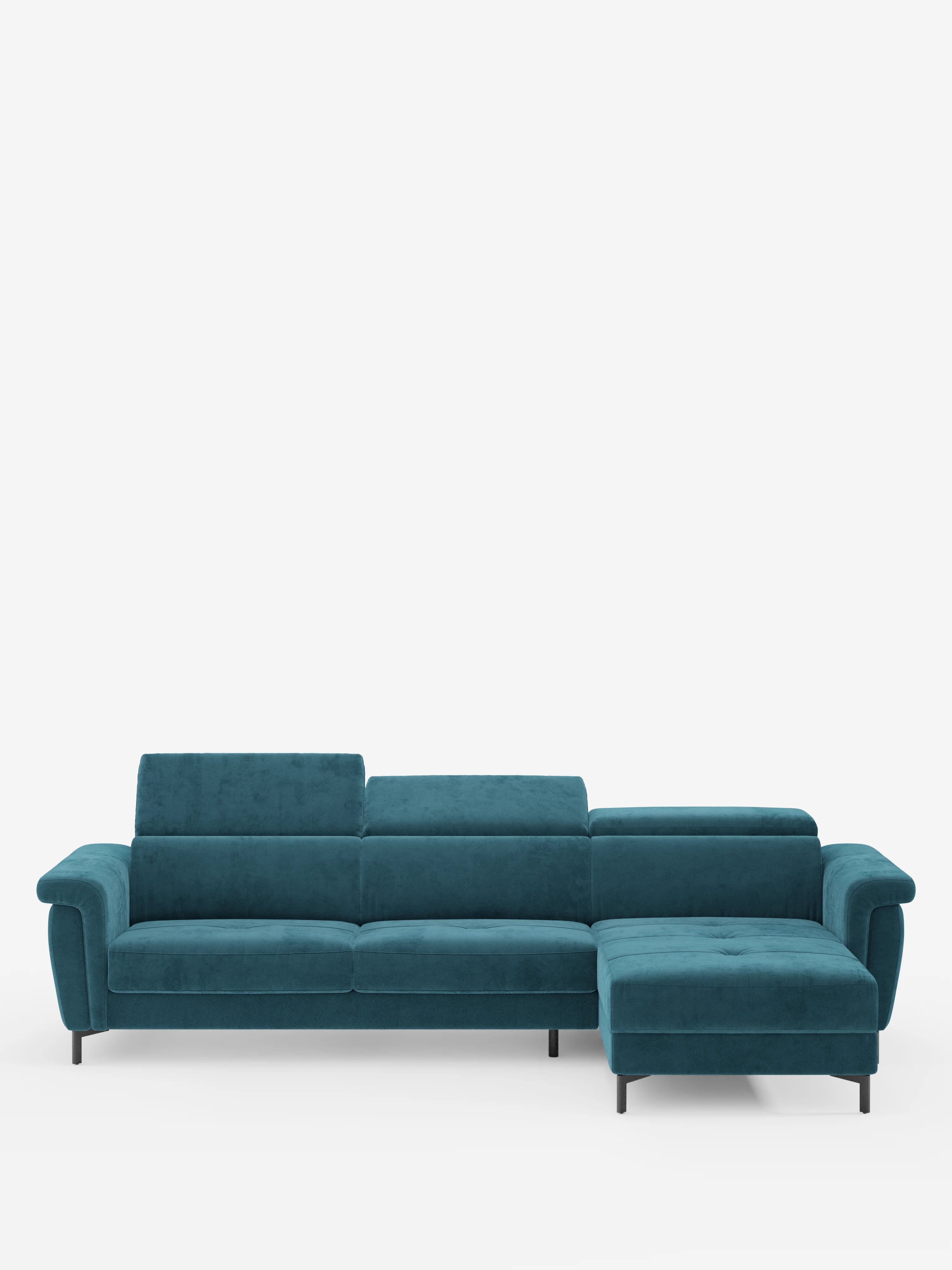 Capri Divano letto angolare con penisola contenitore e poggiatesta reclinabili - elegante tessuto smacchiabile T30