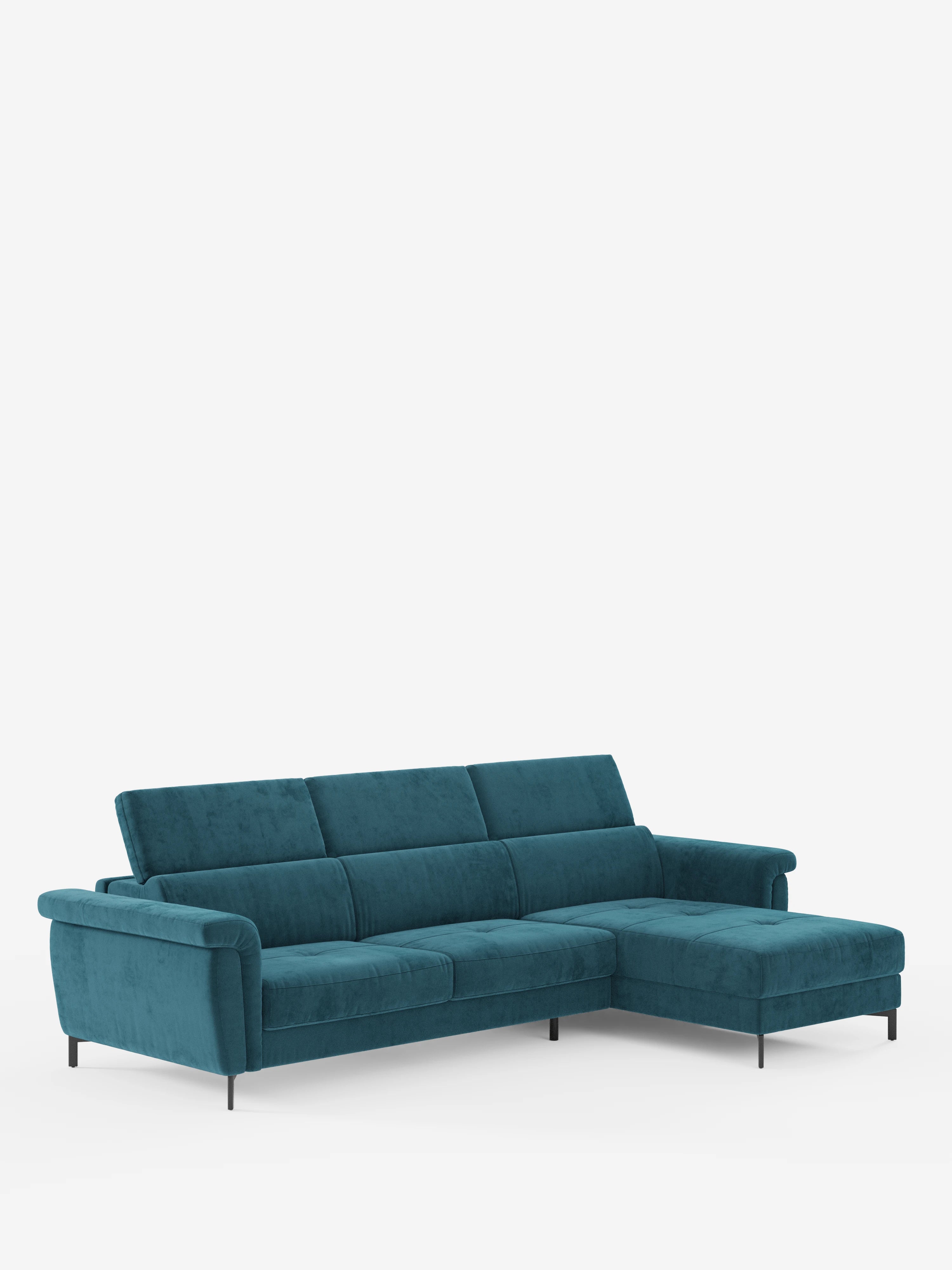 Capri Divano letto angolare con penisola contenitore e poggiatesta reclinabili - elegante tessuto smacchiabile T30