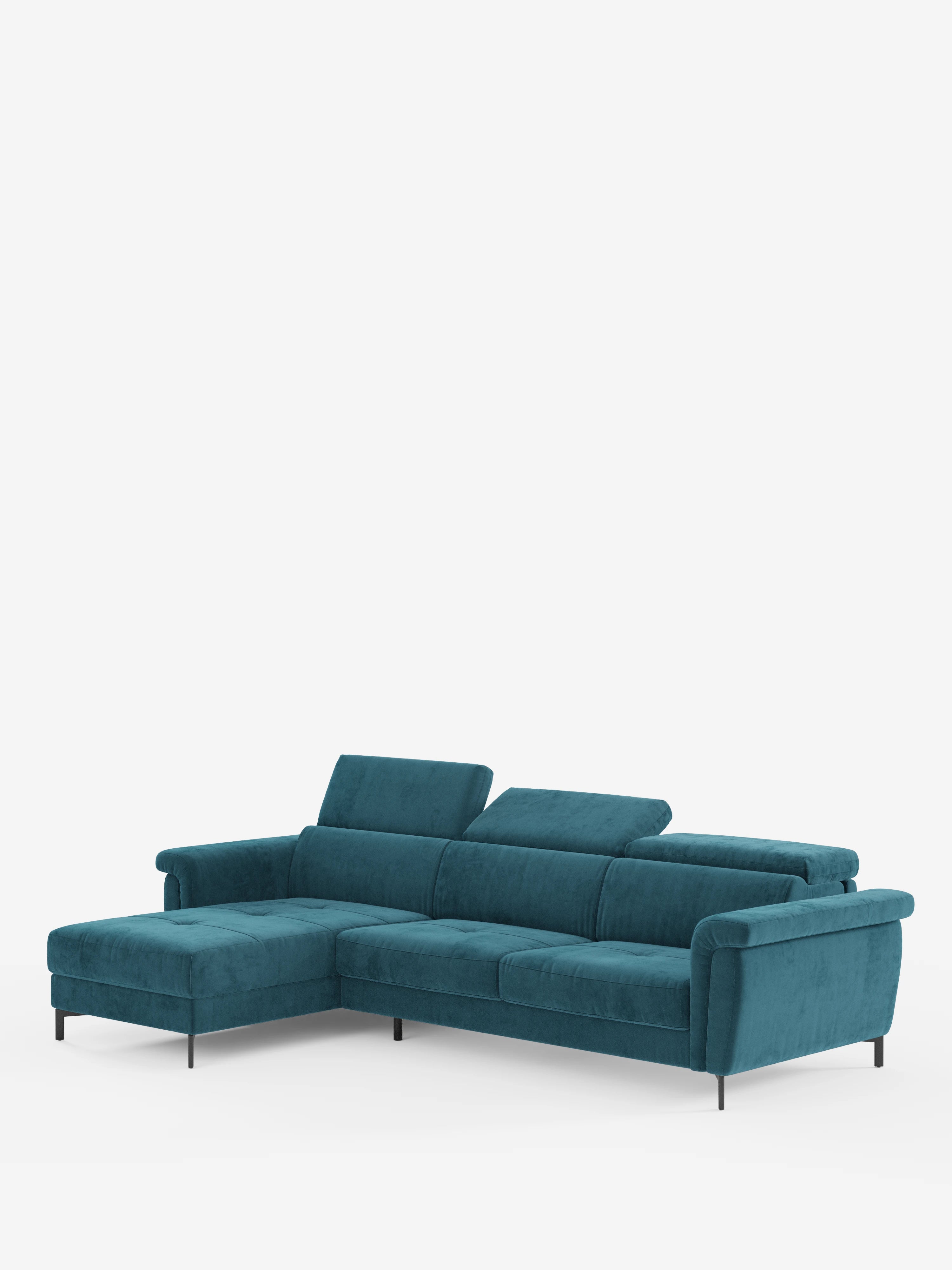 Capri Divano letto angolare con penisola contenitore e poggiatesta reclinabili - elegante tessuto smacchiabile T30