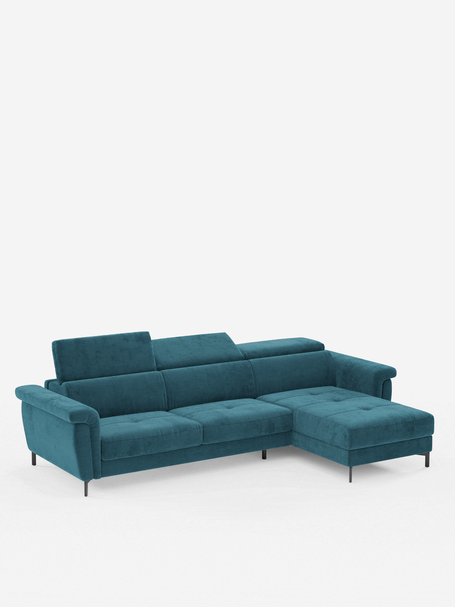 Capri Divano letto angolare con penisola contenitore e poggiatesta reclinabili - elegante tessuto smacchiabile T30