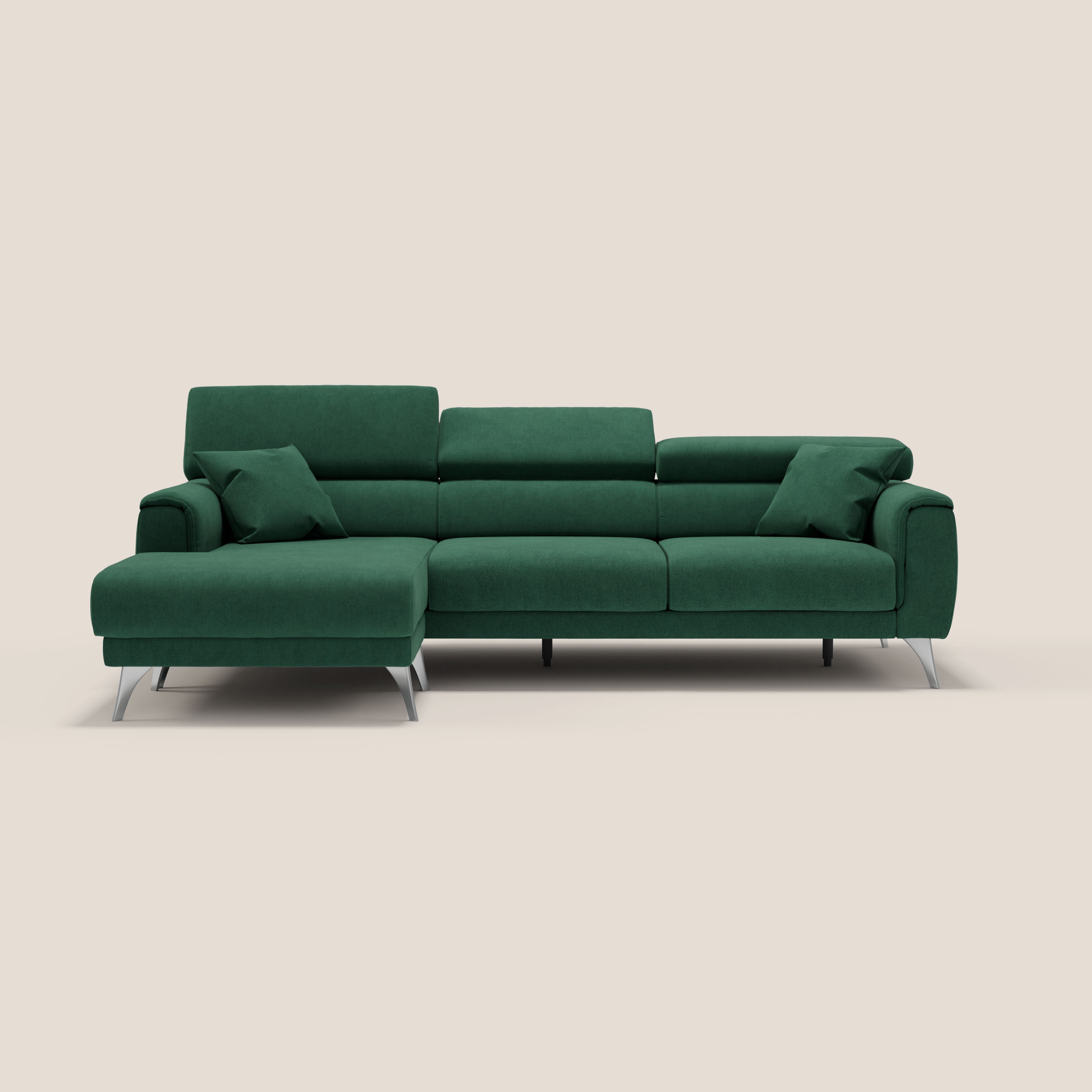 Caravaggio Divano angolare con sedute scorrevoli in tessuto morbido impermeabile T02 verde - divani.store