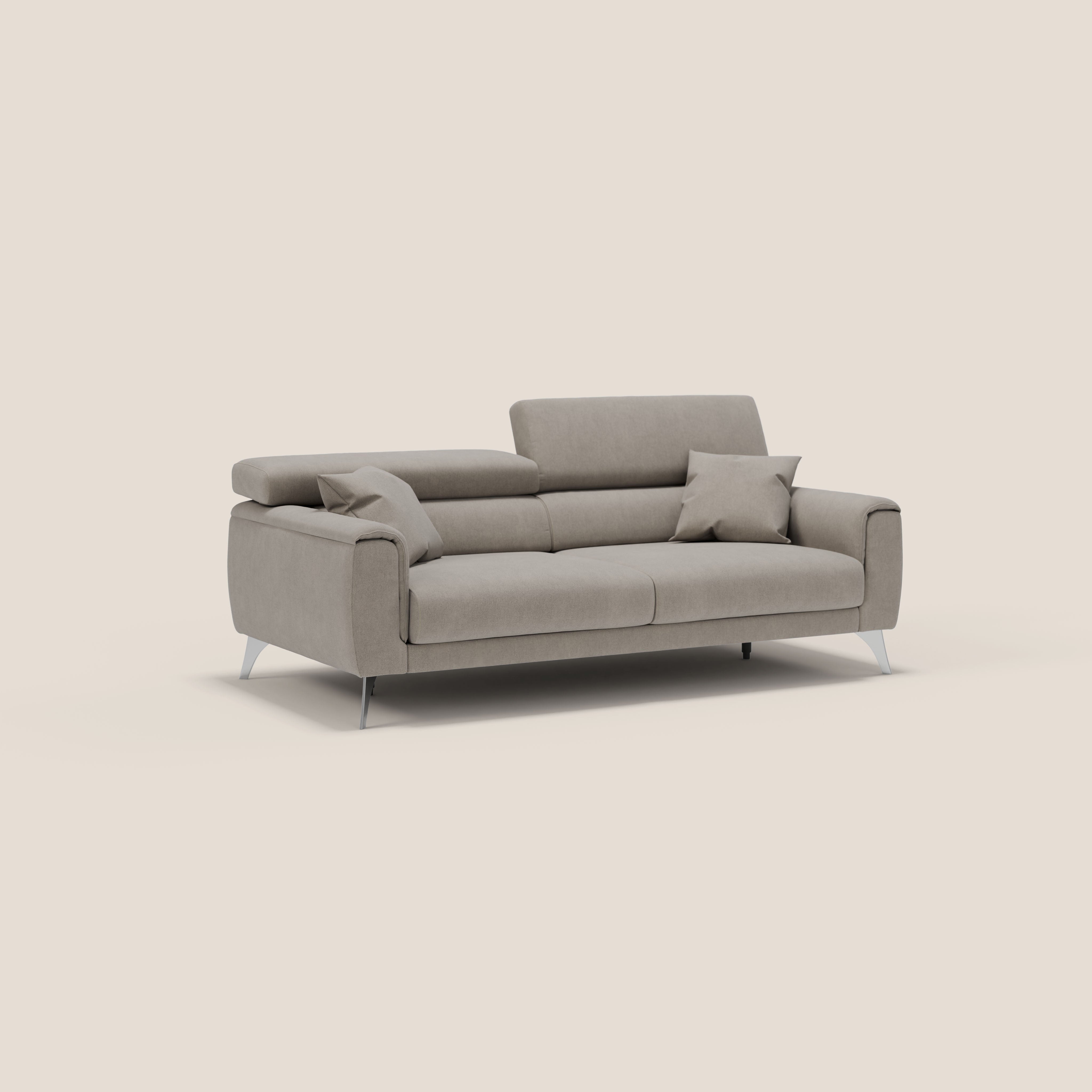 Caravaggio divano con sedute allungabili e poggiatesta reclinabili in tessuto impermeabile T02 beige - divani.store