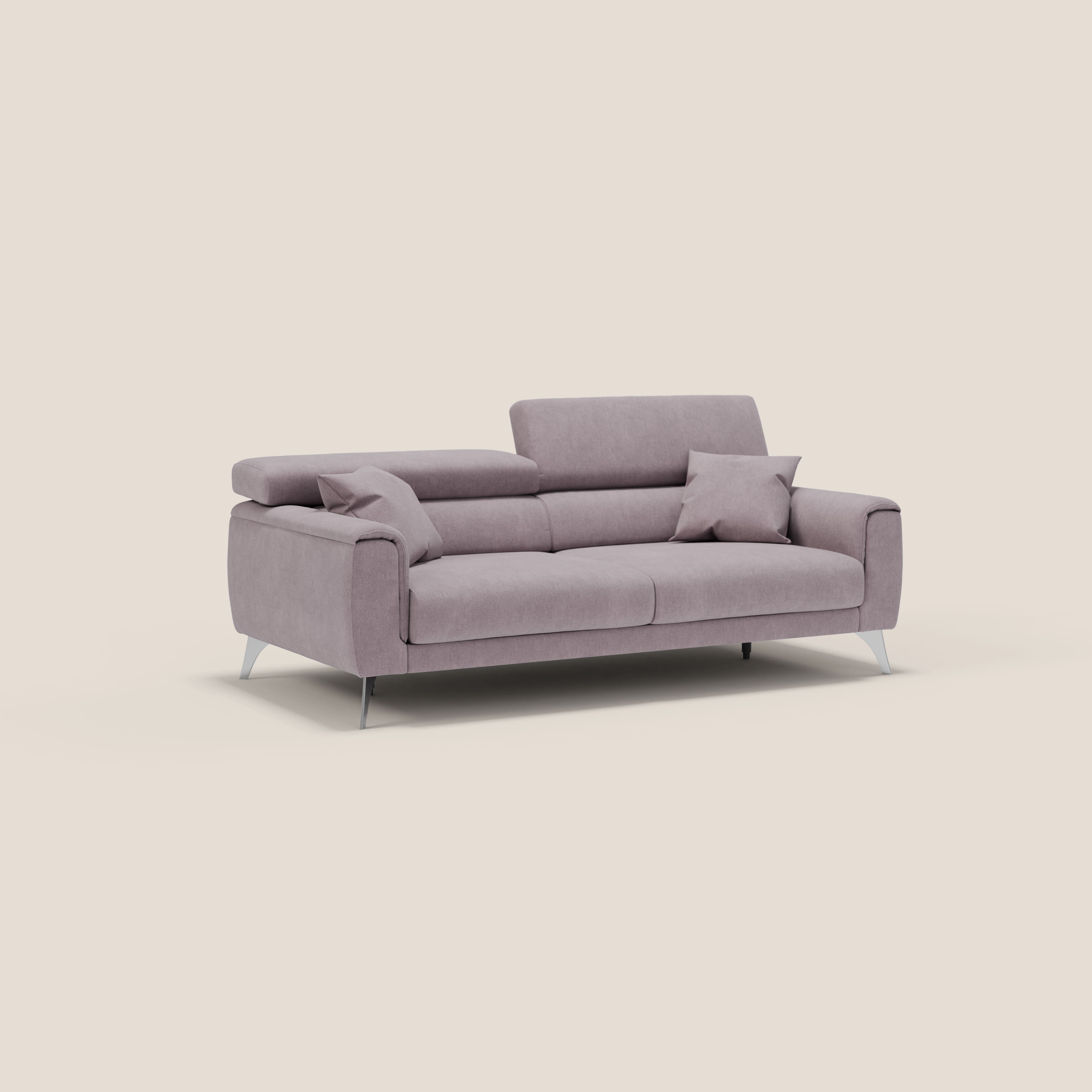 Caravaggio divano con sedute allungabili e poggiatesta reclinabili in tessuto impermeabile T02 rosa - divani.store