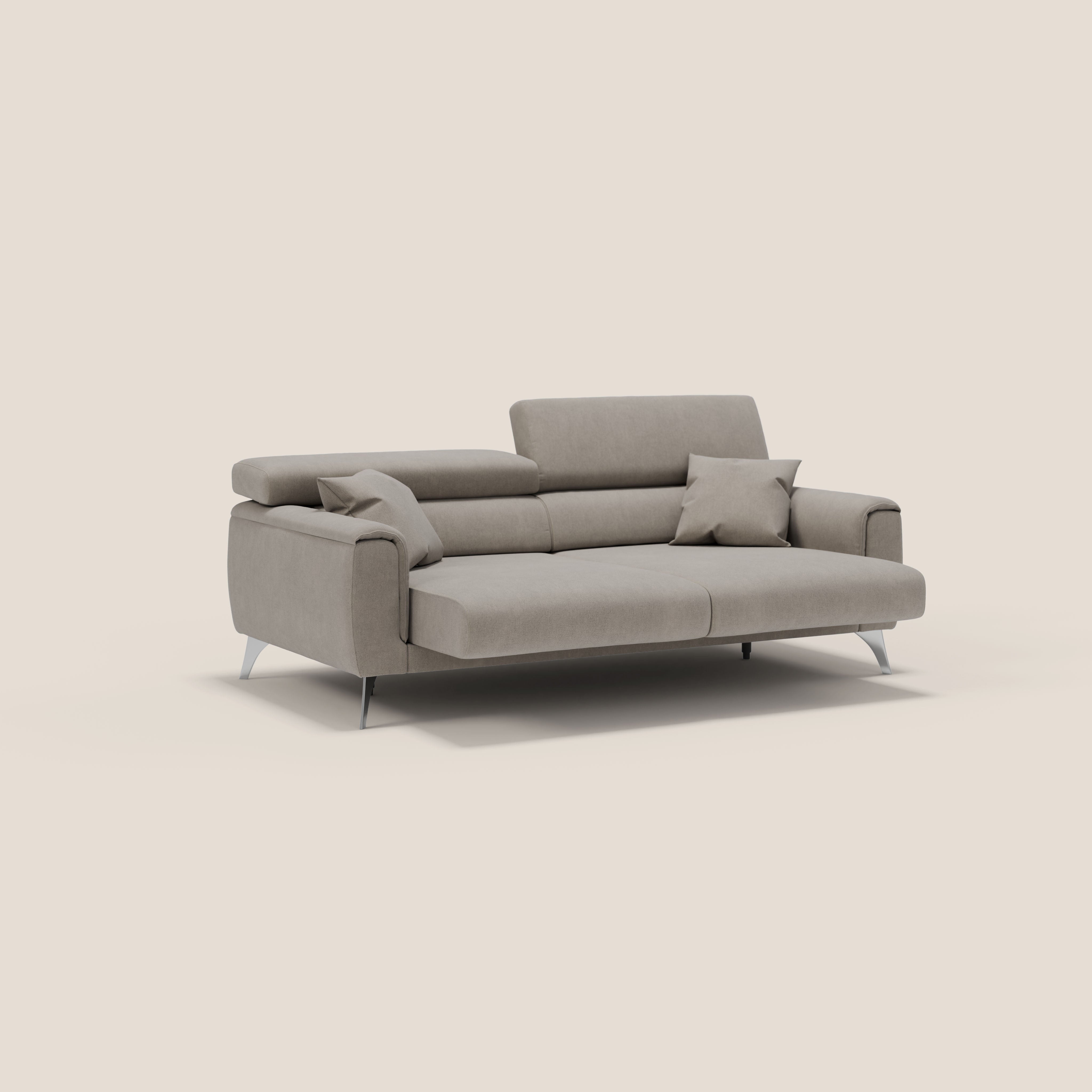 Caravaggio divano con sedute allungabili e poggiatesta reclinabili in tessuto impermeabile T02 beige - divani.store