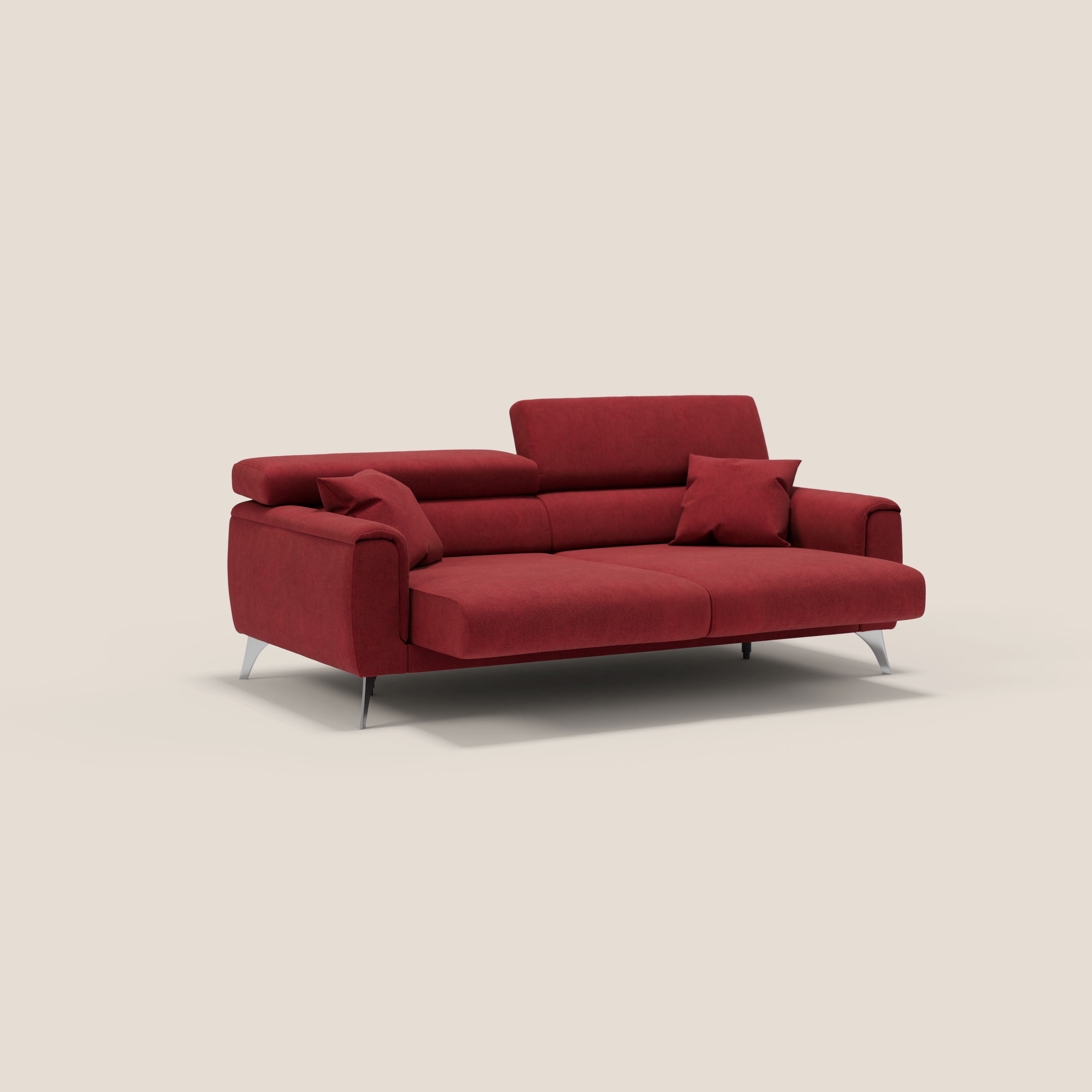 Caravaggio divano con sedute allungabili e poggiatesta reclinabili in tessuto impermeabile T02 rosso - divani.store
