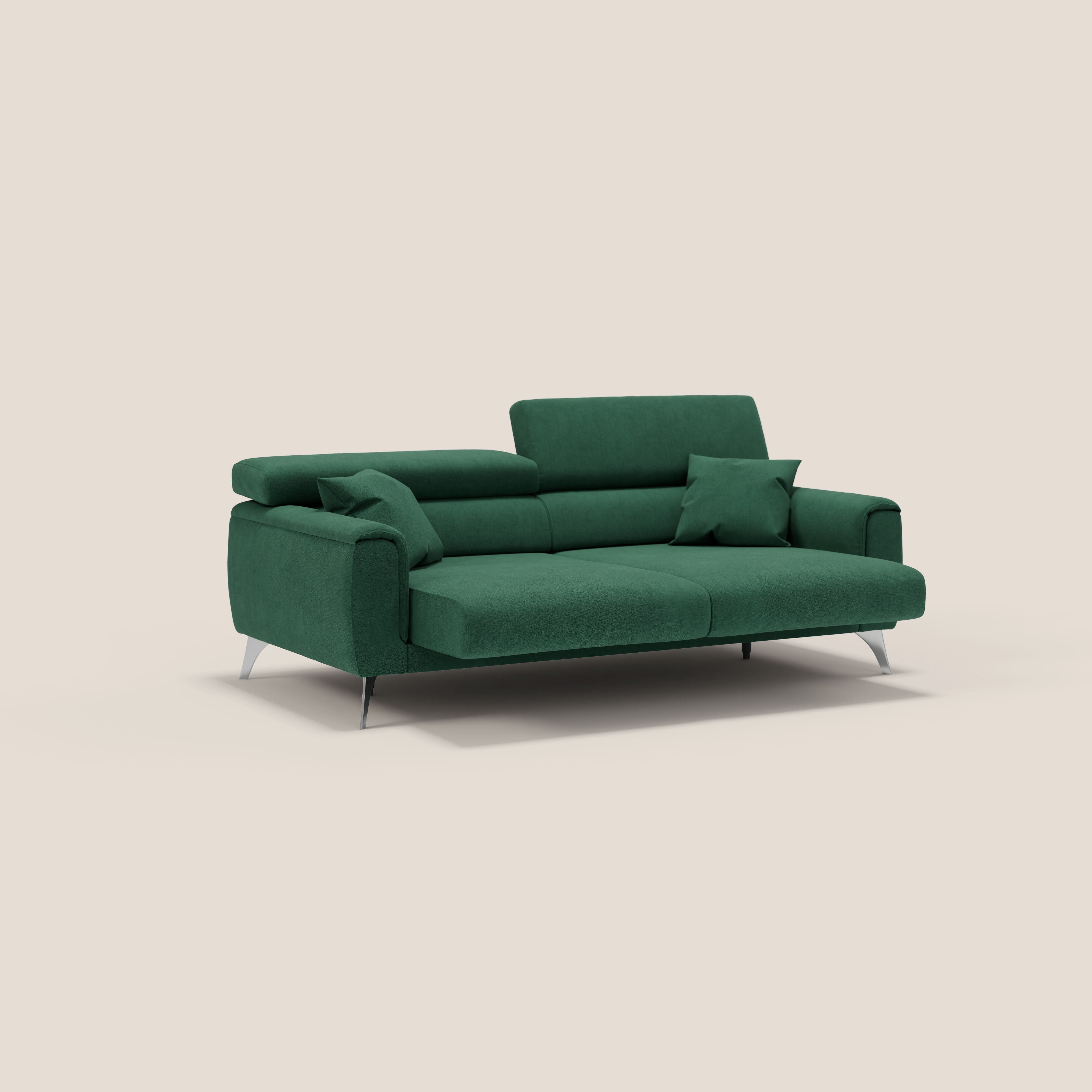 Caravaggio divano con sedute allungabili e poggiatesta reclinabili in tessuto impermeabile T02 verde - divani.store