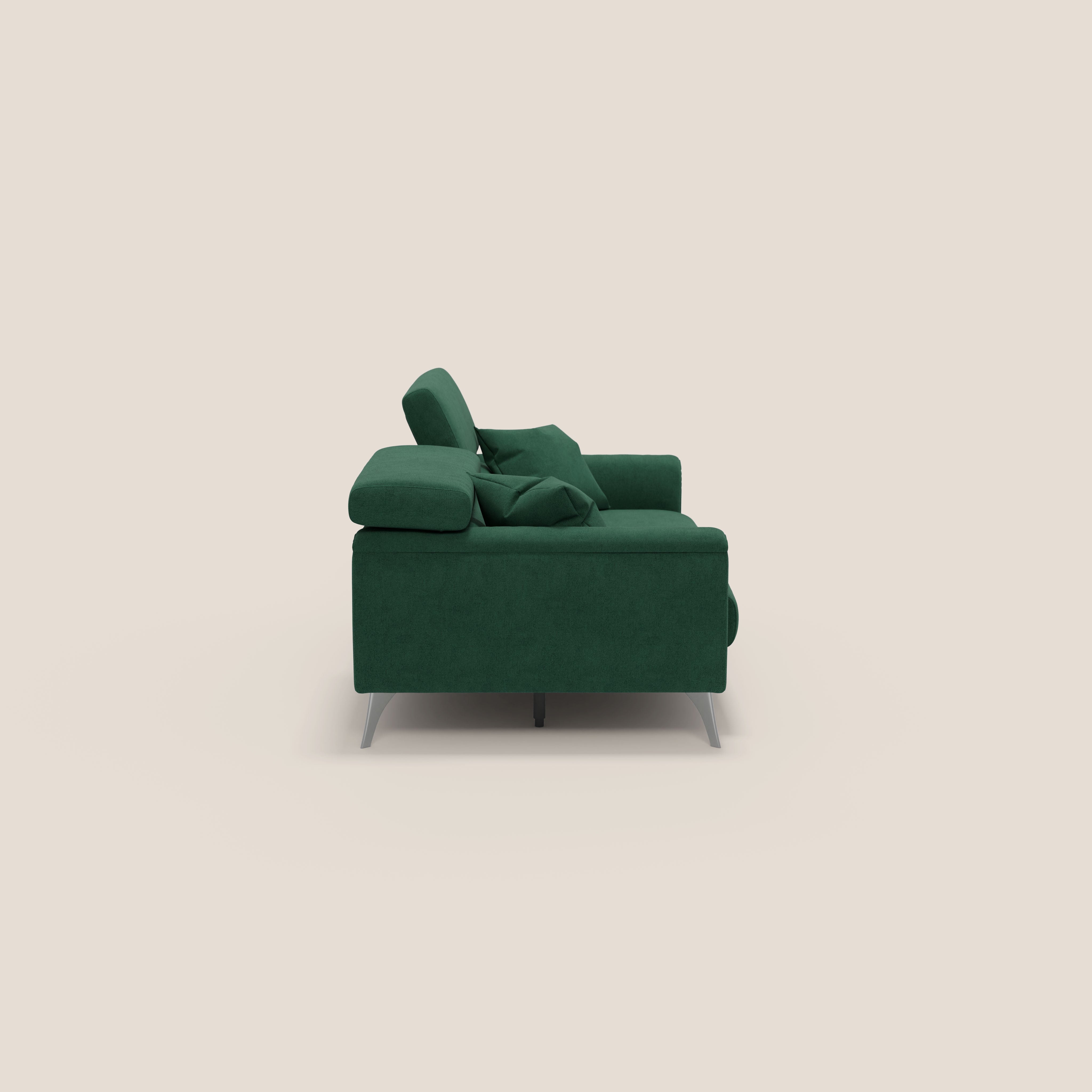 Caravaggio divano con sedute allungabili e poggiatesta reclinabili in tessuto impermeabile T02 verde - divani.store