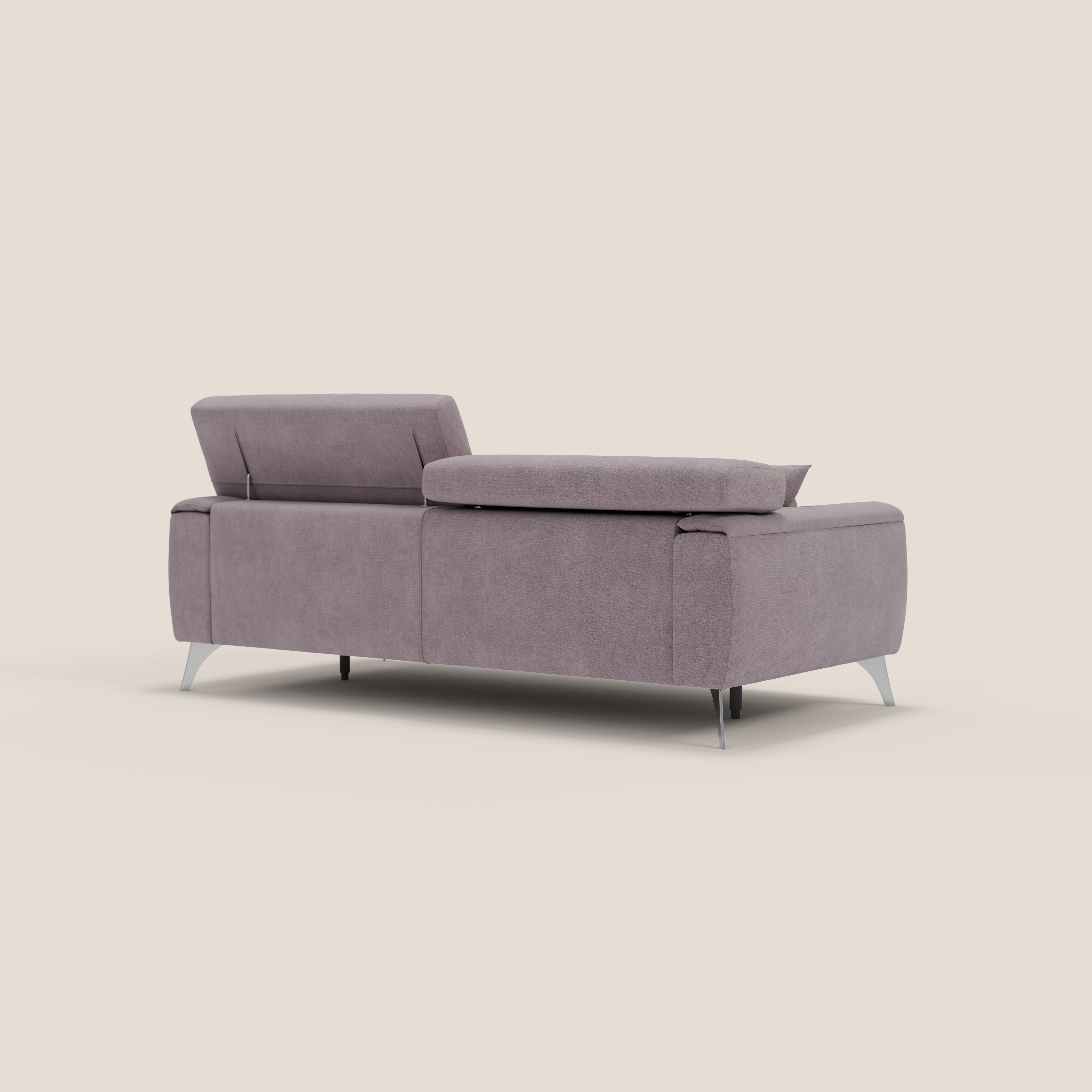 Caravaggio divano con sedute allungabili e poggiatesta reclinabili in tessuto impermeabile T02 rosa - divani.store