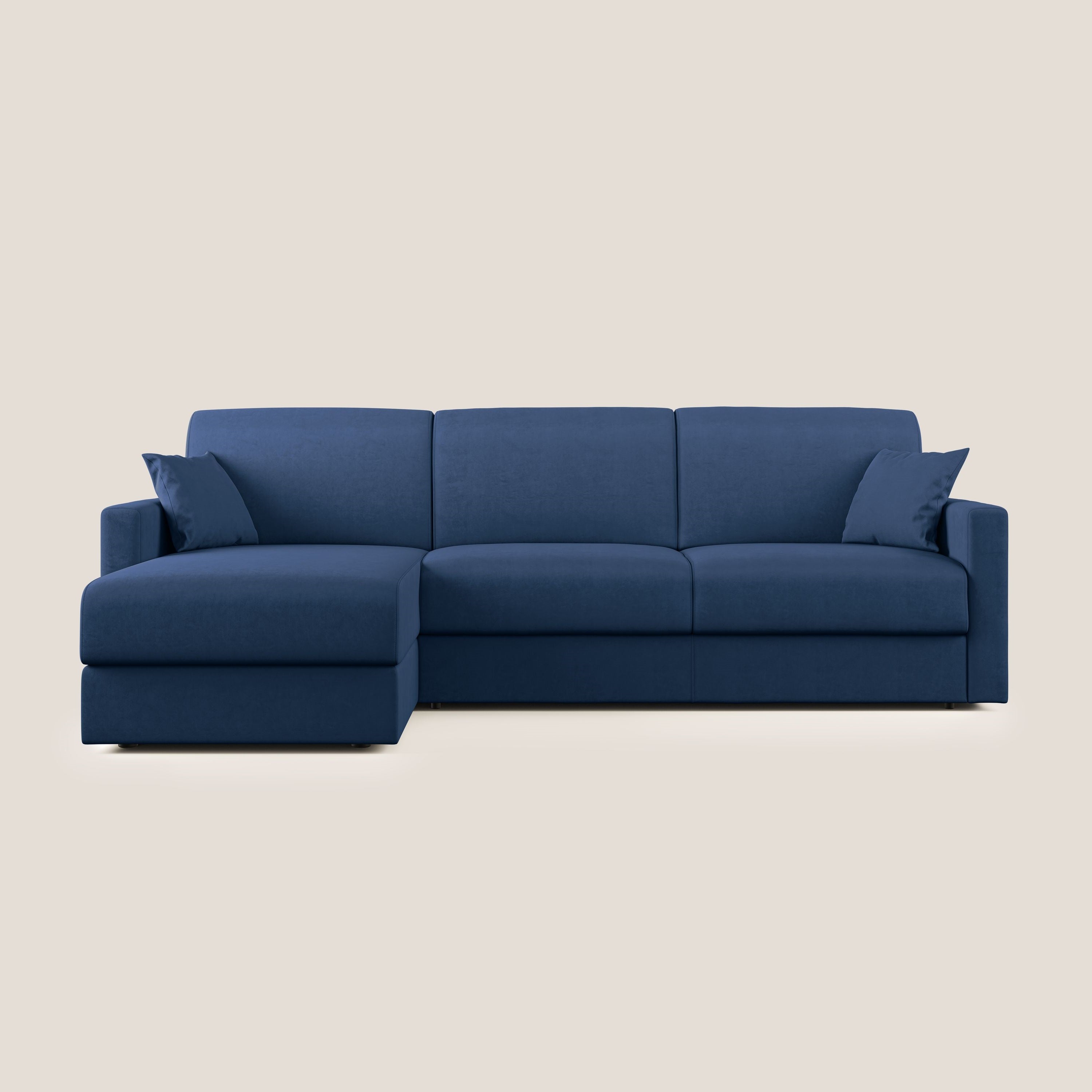 Chris Divano letto angolare con penisola in microfibra smacchiabile T11 blu - divani.store