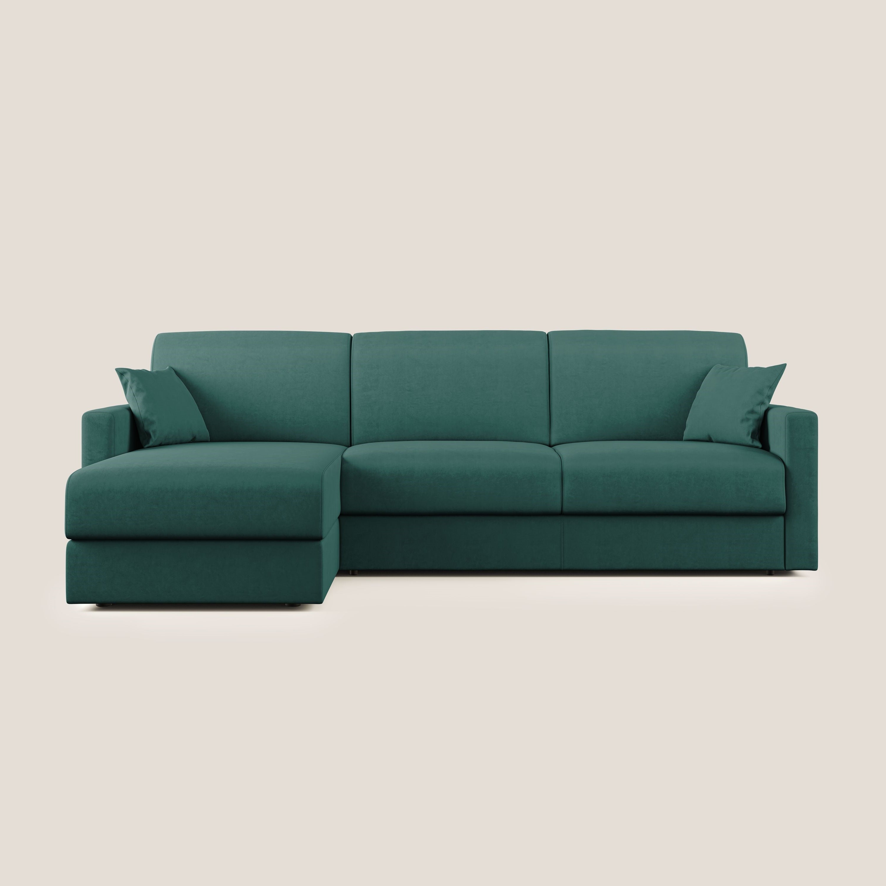 Chris Divano letto angolare con penisola in microfibra smacchiabile T11 petrolio - divani.store