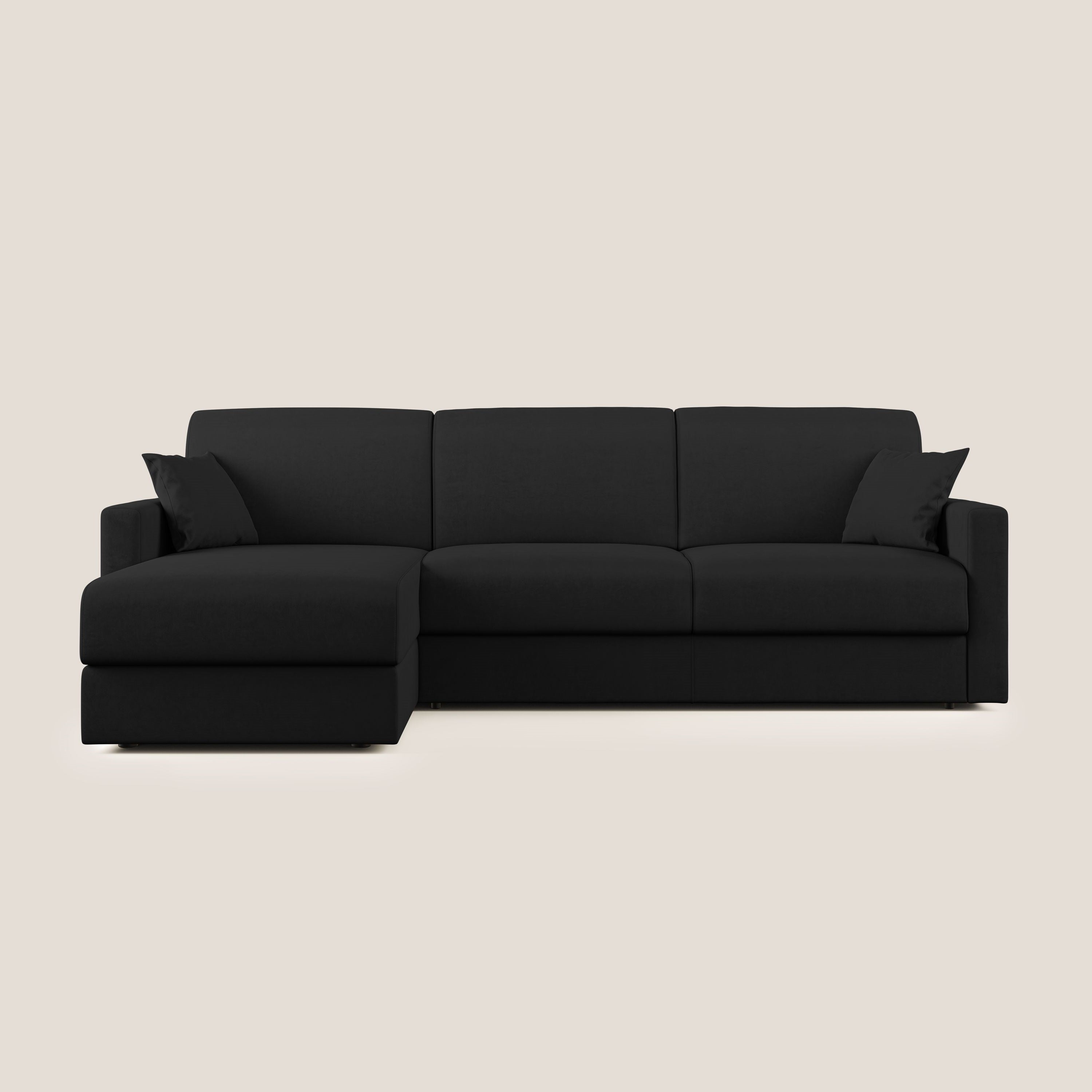 Chris Divano letto angolare con penisola in microfibra smacchiabile T11 nero - divani.store