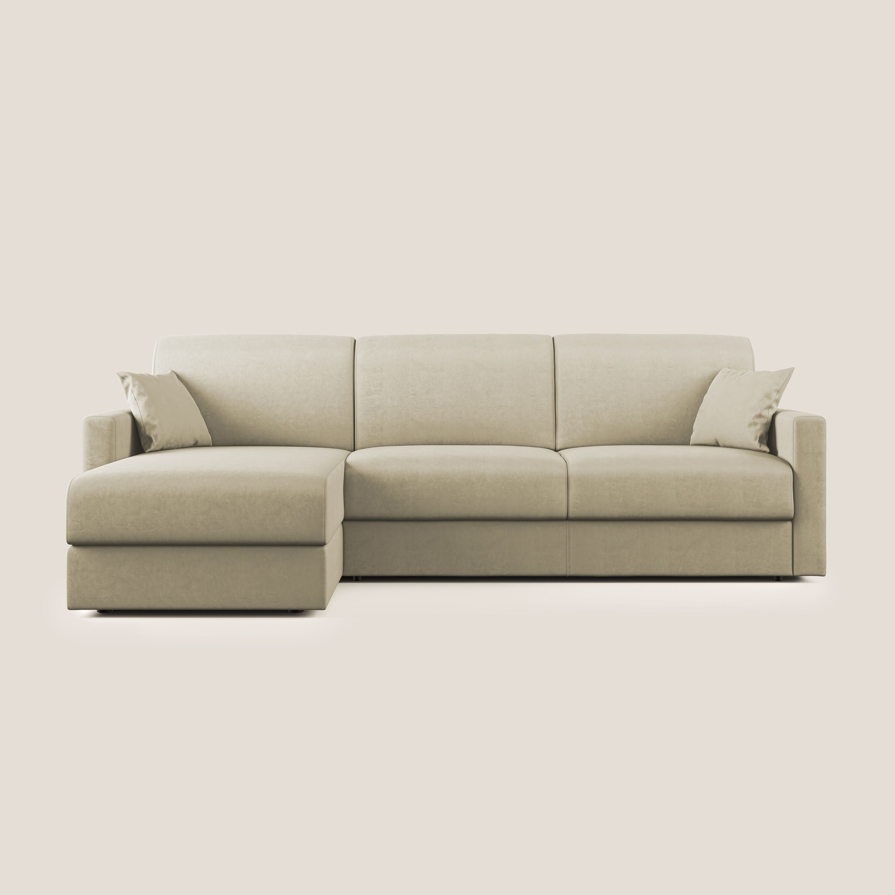 Chris Divano letto angolare con penisola in microfibra smacchiabile T11 panna - divani.store