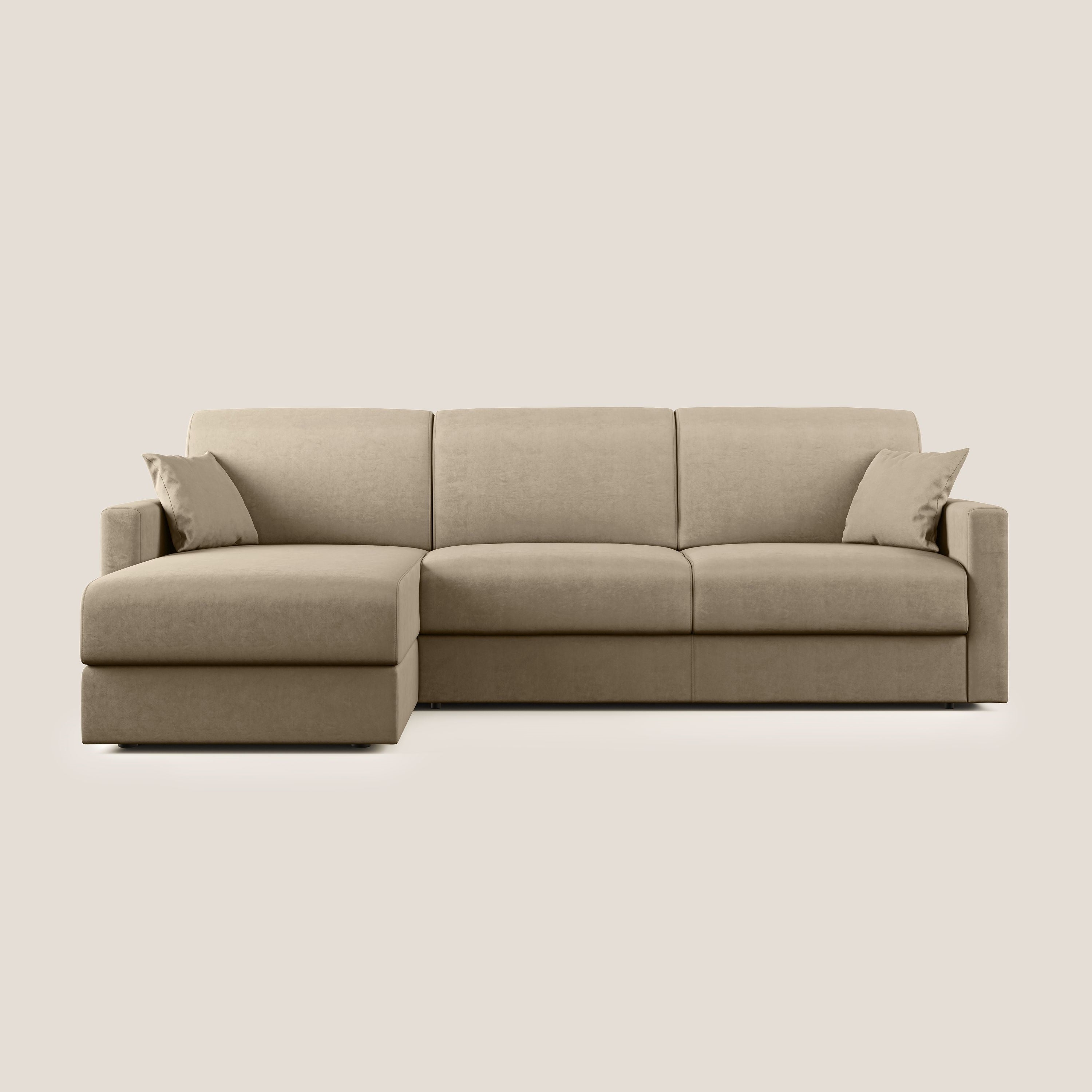 Chris Divano letto angolare con penisola in microfibra smacchiabile T11 tortora - divani.store