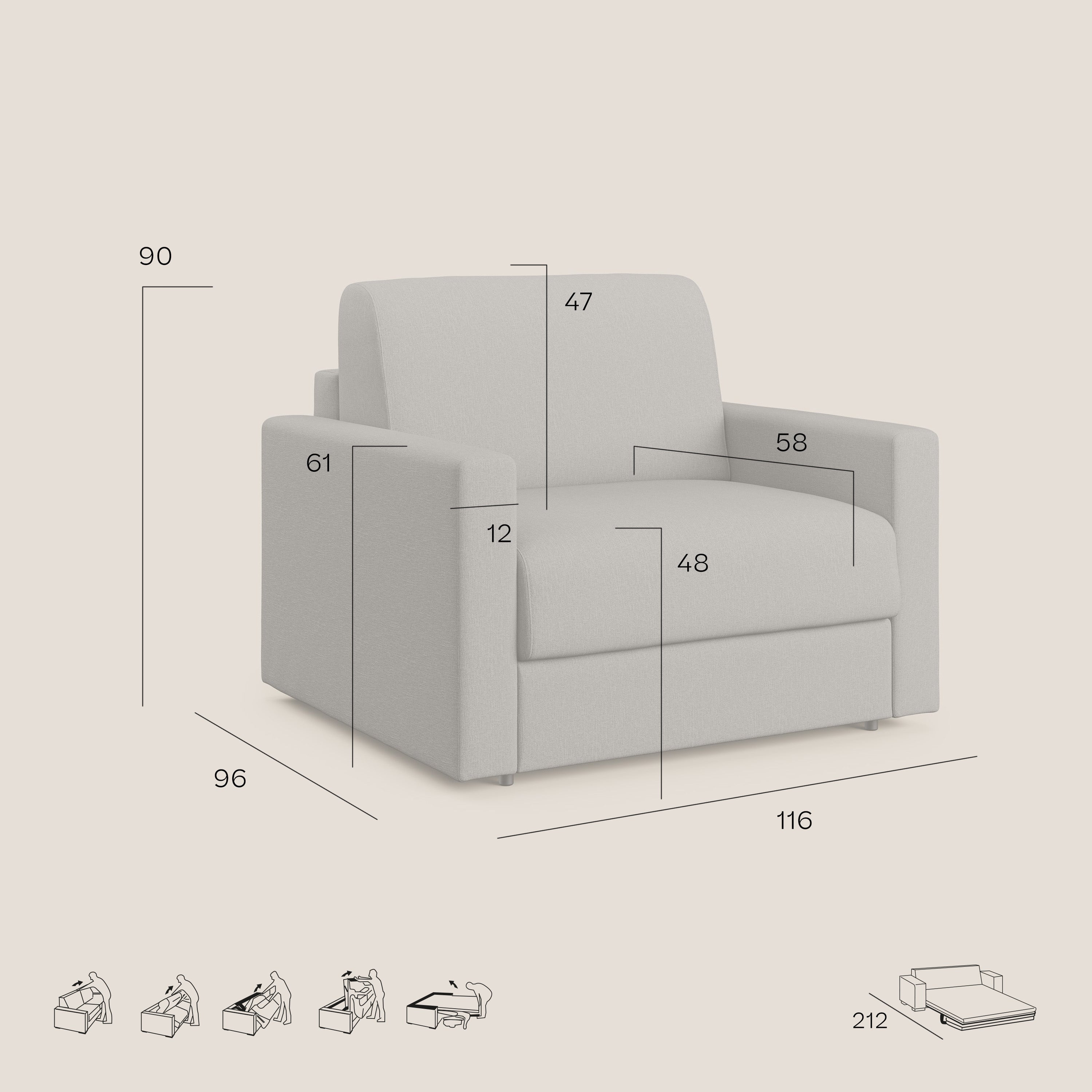 Chris poltrona letto in tessuto impermeabile T13 antracite - divani.store