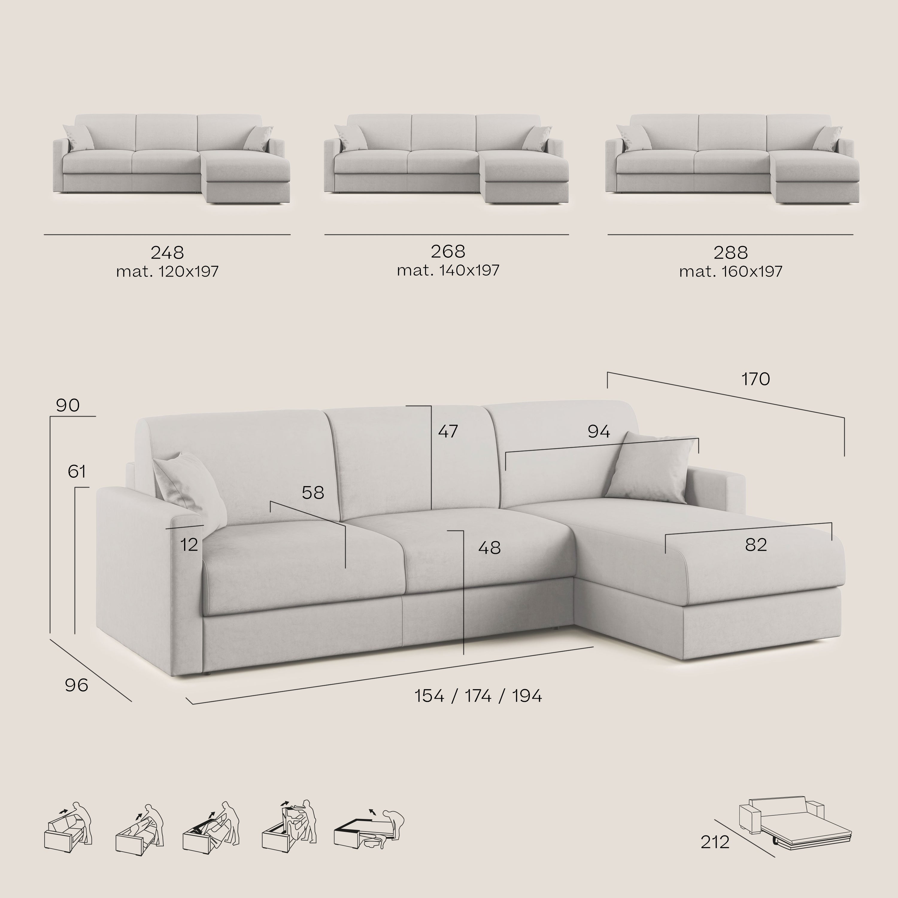 Chris Divano letto angolare 5 posti in tessuto impermeabile T13 marrone - divani.store