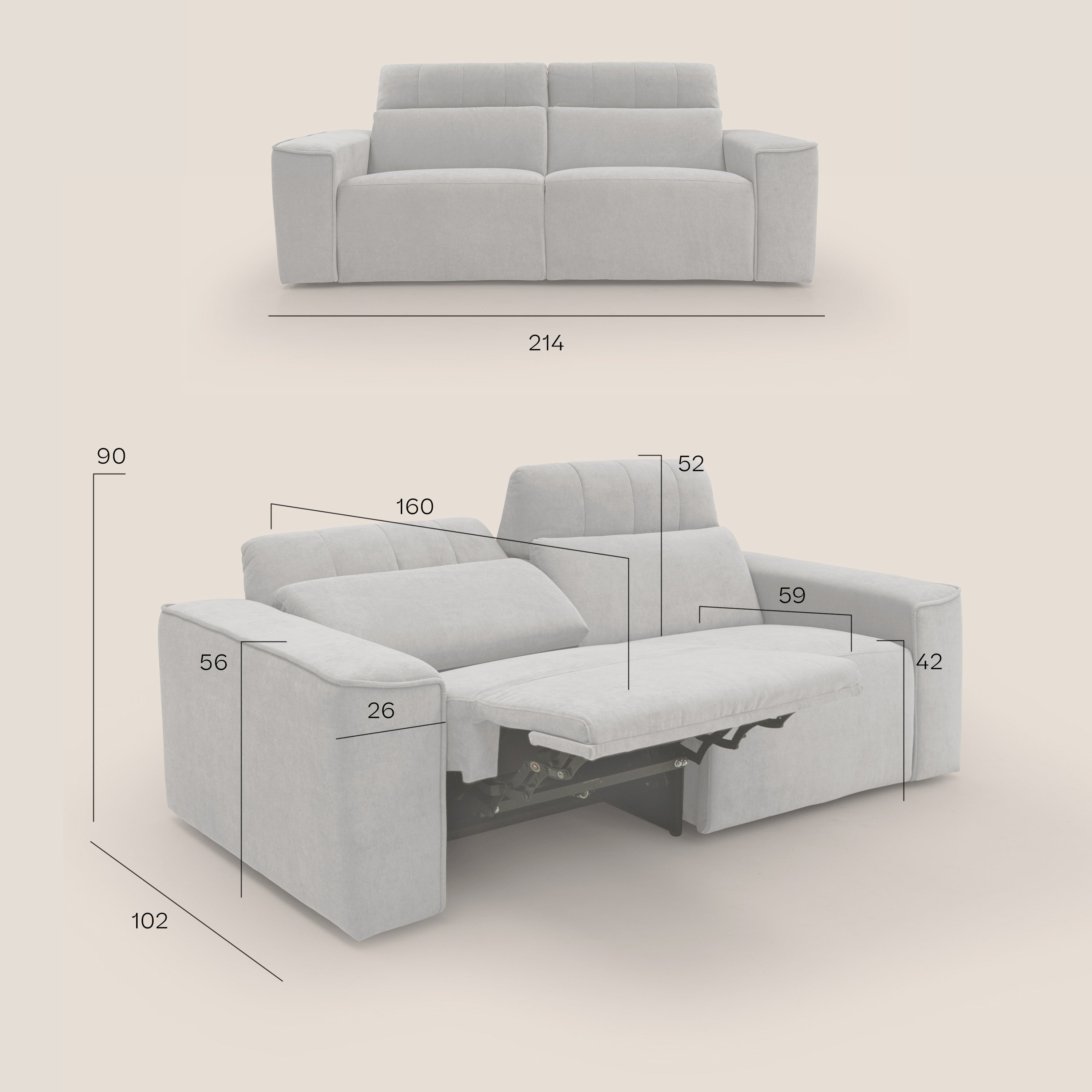 Clark Divano modulare con opzione relax elettrico in tessuto smacchiabile impermeabile T17 antracite - divani.store