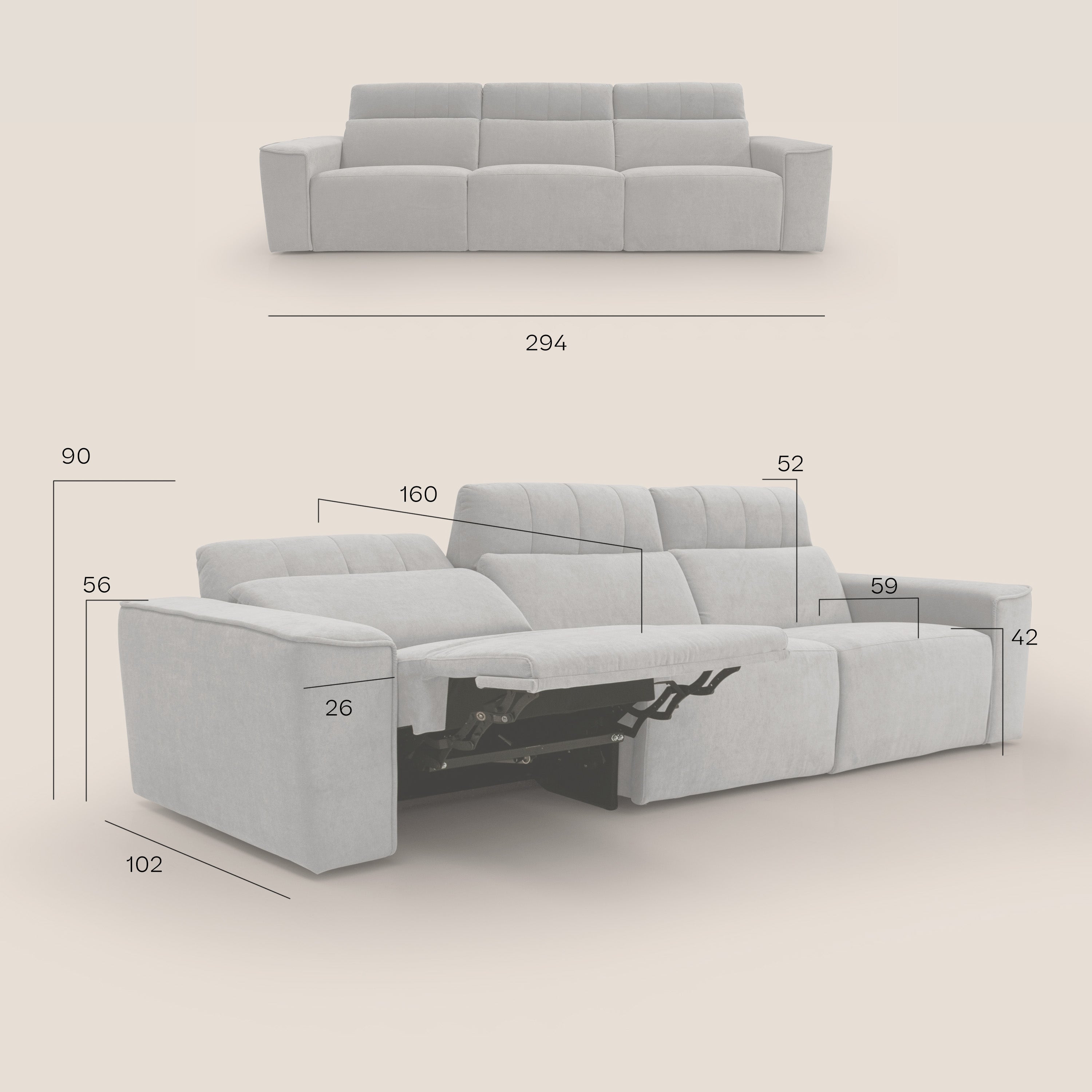 Clark Divano modulare 3 sedute con opzione relax elettrico in tessuto smacchiabile impermeabile T17 arancio - divani.store