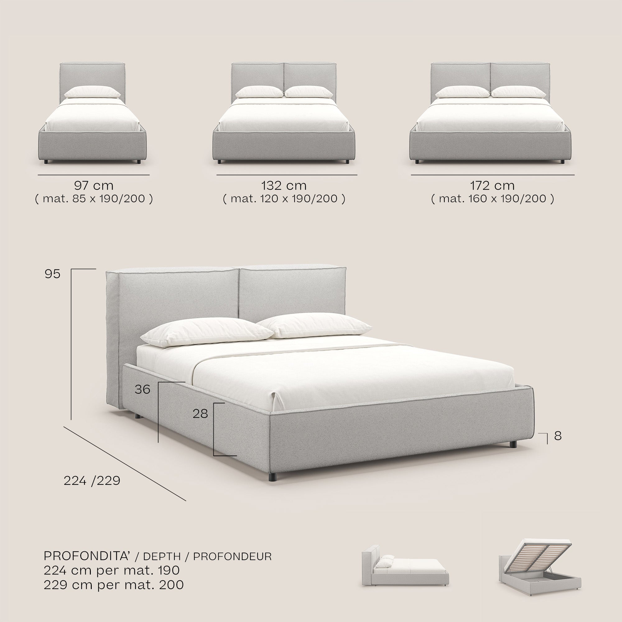 Cocoon letto imbottito contenitore sfoderabile in bouclet impermeabile T07 beige - divani.store