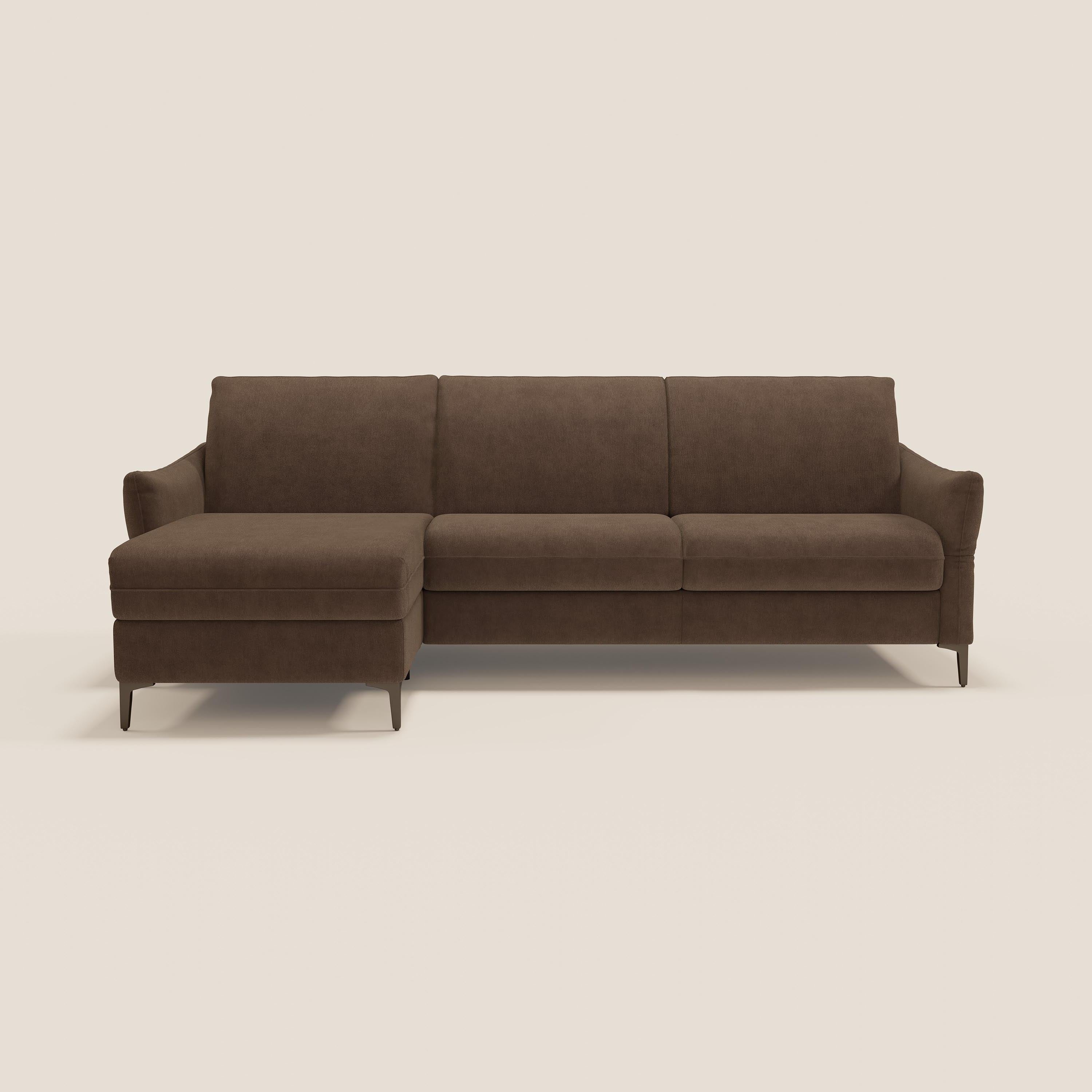 Dalia divano letto angolare con materasso alto 18 cm piedini alti e penisola contenitore in tessuto smacchiabile T17 - divani.store
