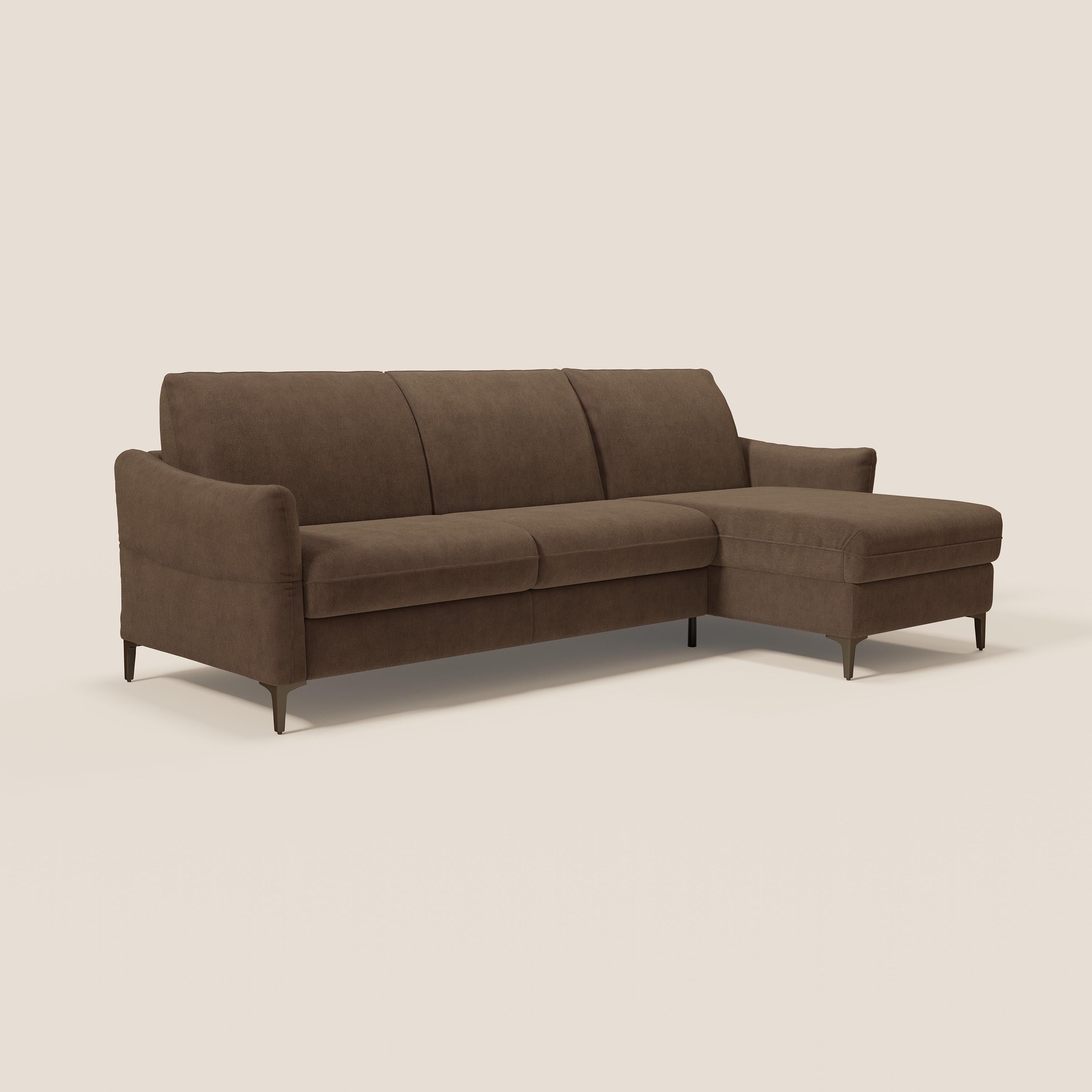 Dalia divano letto angolare con materasso alto 18 cm piedini alti e penisola contenitore in tessuto smacchiabile T17 - divani.store
