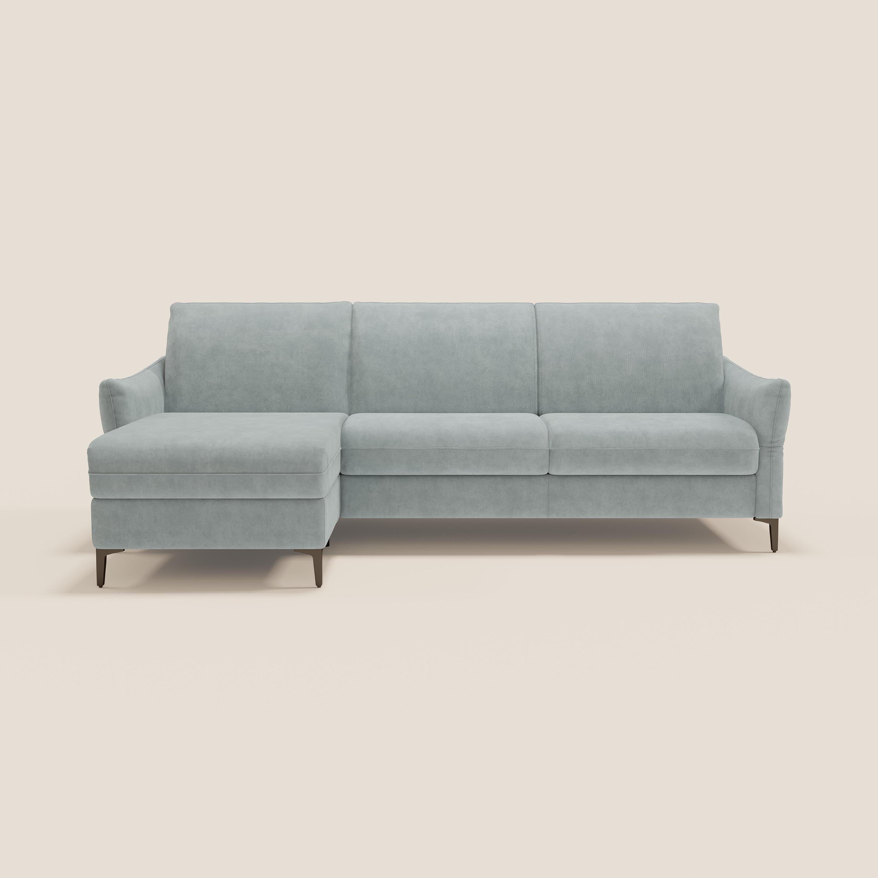 Dalia divano letto angolare con materasso alto 18 cm piedini alti e penisola contenitore in tessuto smacchiabile T17 - divani.store