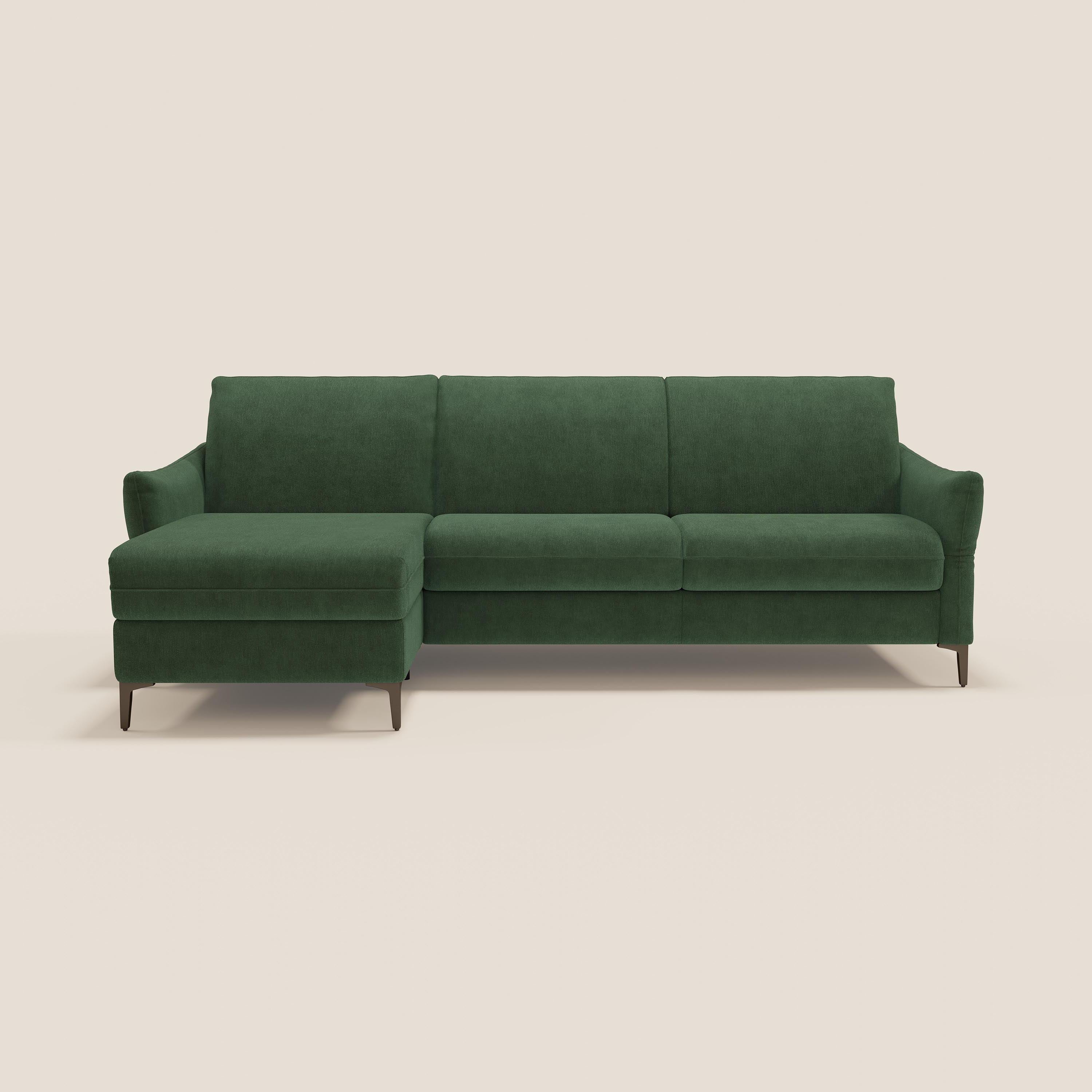 Dalia divano letto angolare con materasso alto 18 cm piedini alti e penisola contenitore in tessuto smacchiabile T17 - divani.store
