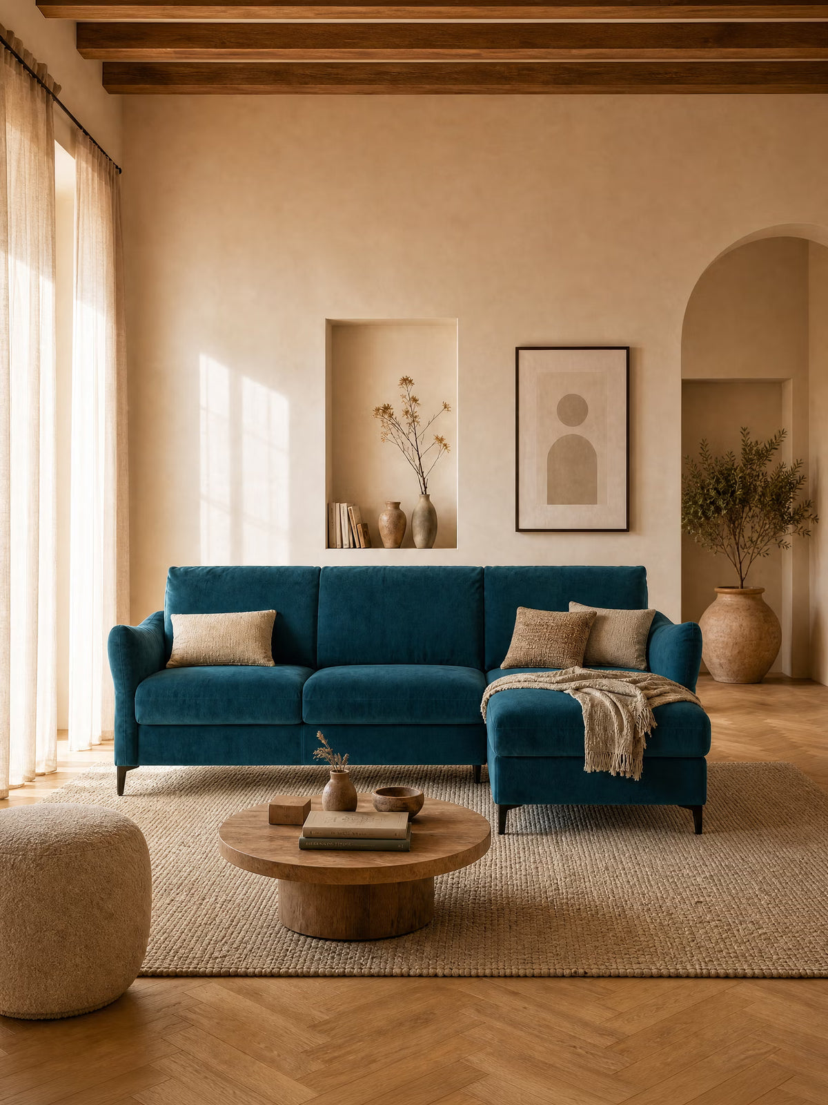 Dalia divano letto con penisola contenitore e materasso alto 18 cm - piedini alti e tessuto smacchiabile T30