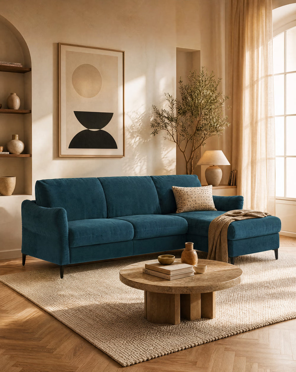 Dalia divano letto con penisola contenitore e materasso alto 18 cm - piedini alti e tessuto smacchiabile T30