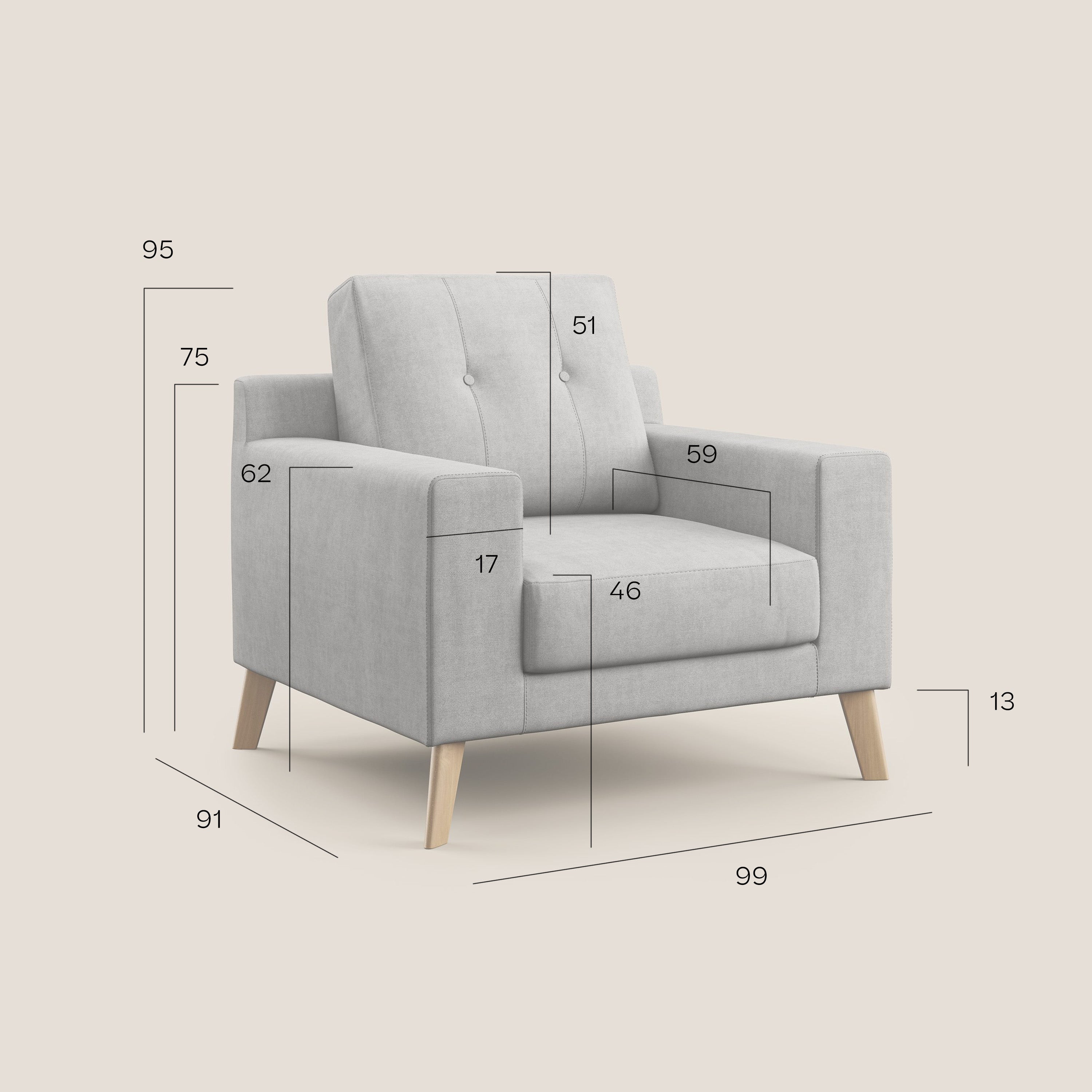 Danish poltroncina in tessuto morbido impermeabile T02 verde - divani.store
