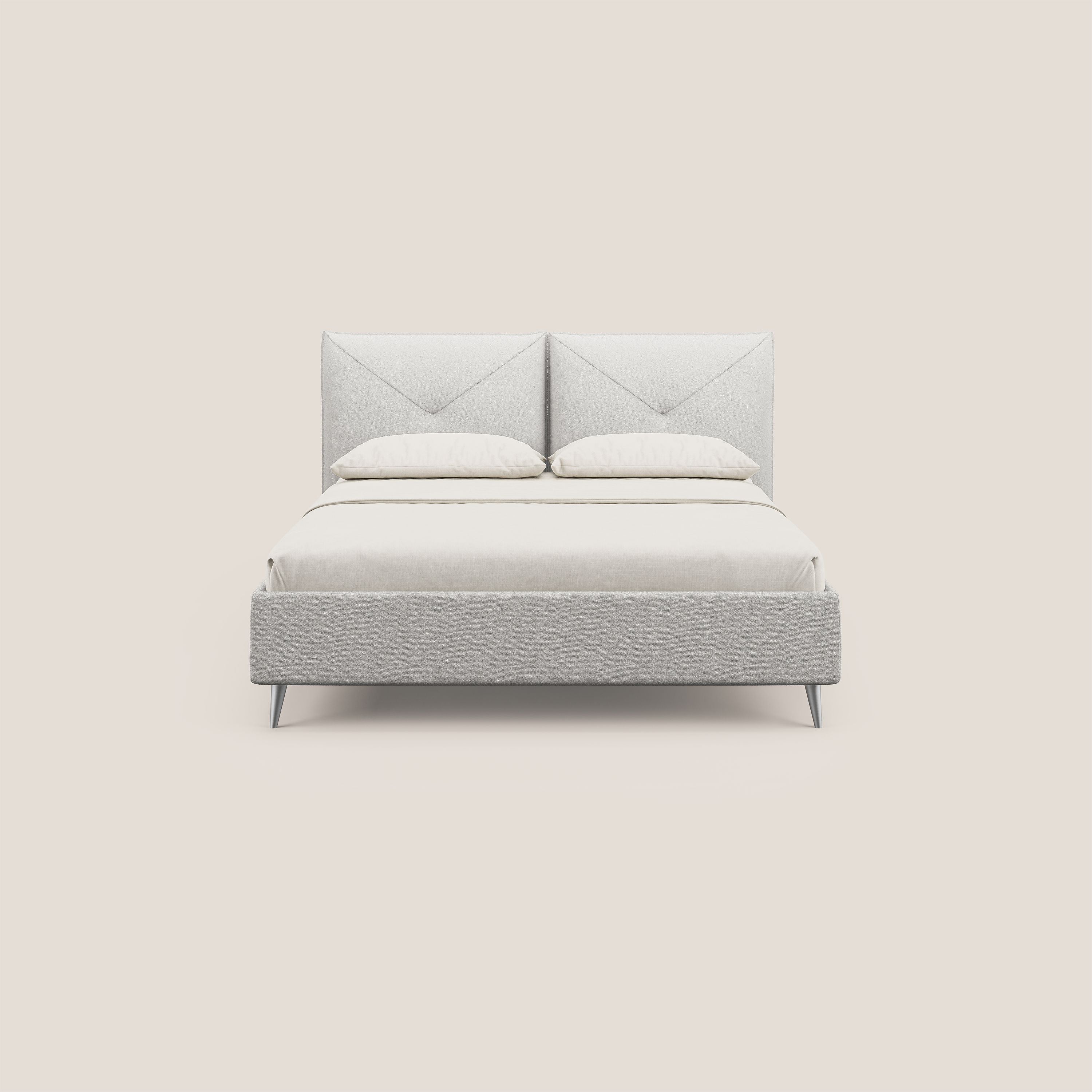 Adone letto imbottito contenitore a doppia pannellatura in bouclet impermeabile T07 grigio - divani.store