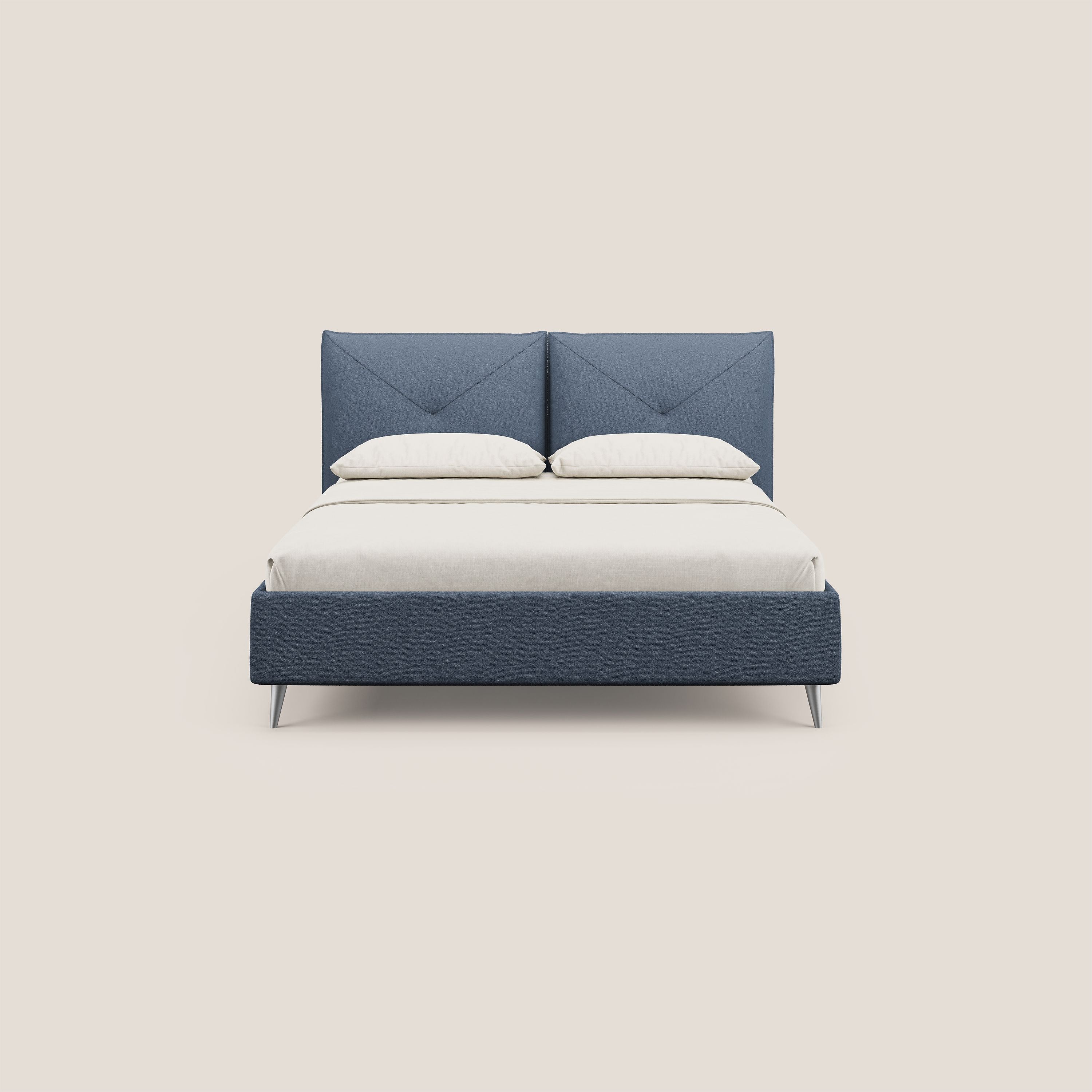 Adone letto imbottito contenitore a doppia pannellatura in bouclet impermeabile T07 blu - divani.store