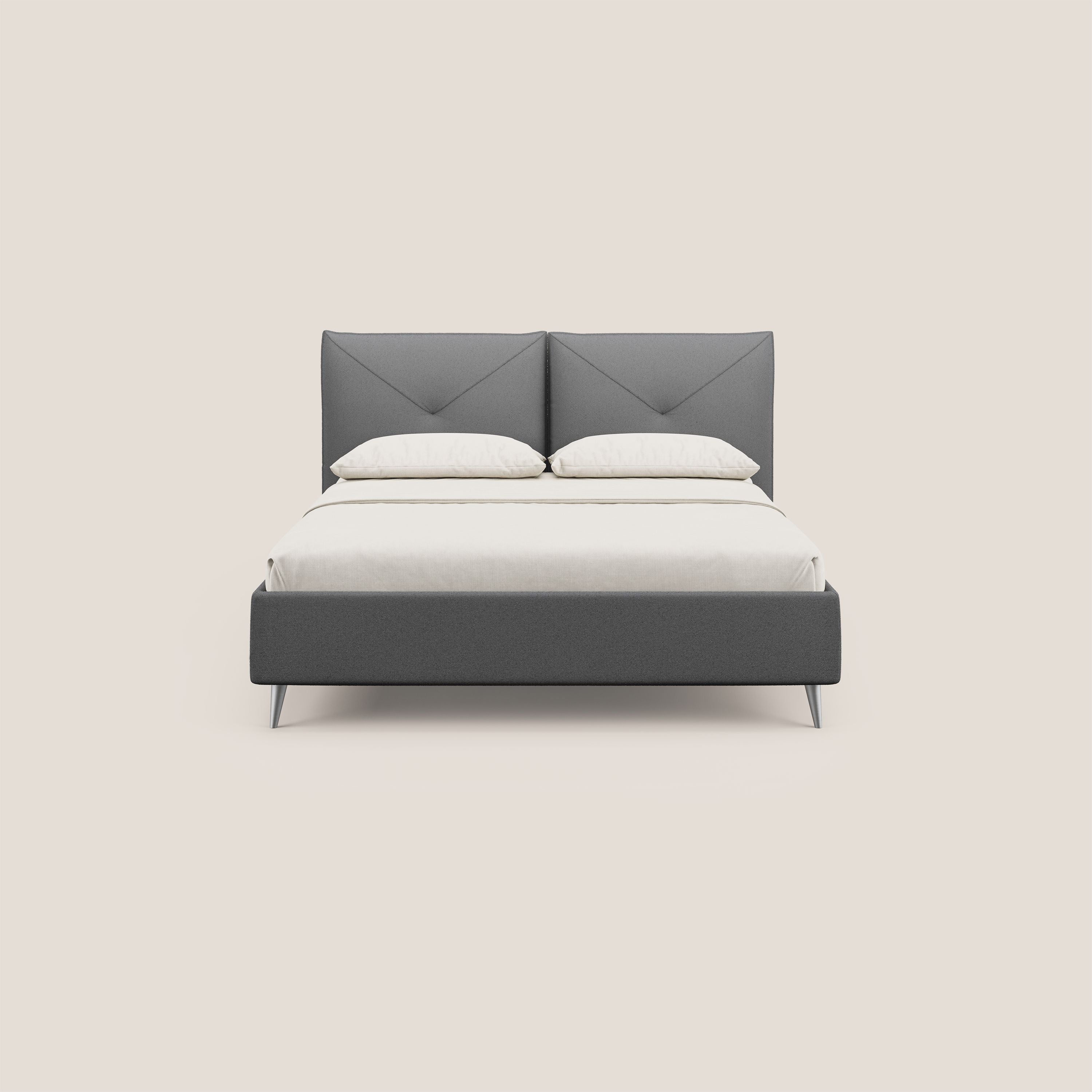 Adone letto imbottito contenitore a doppia pannellatura in bouclet impermeabile T07 antracite - divani.store