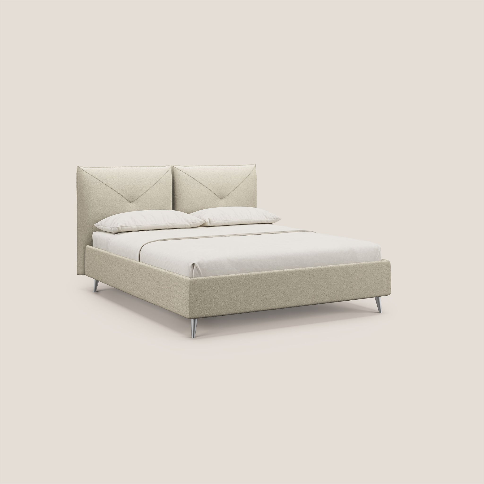 Adone letto imbottito contenitore a doppia pannellatura in bouclet impermeabile T07 - divani.store