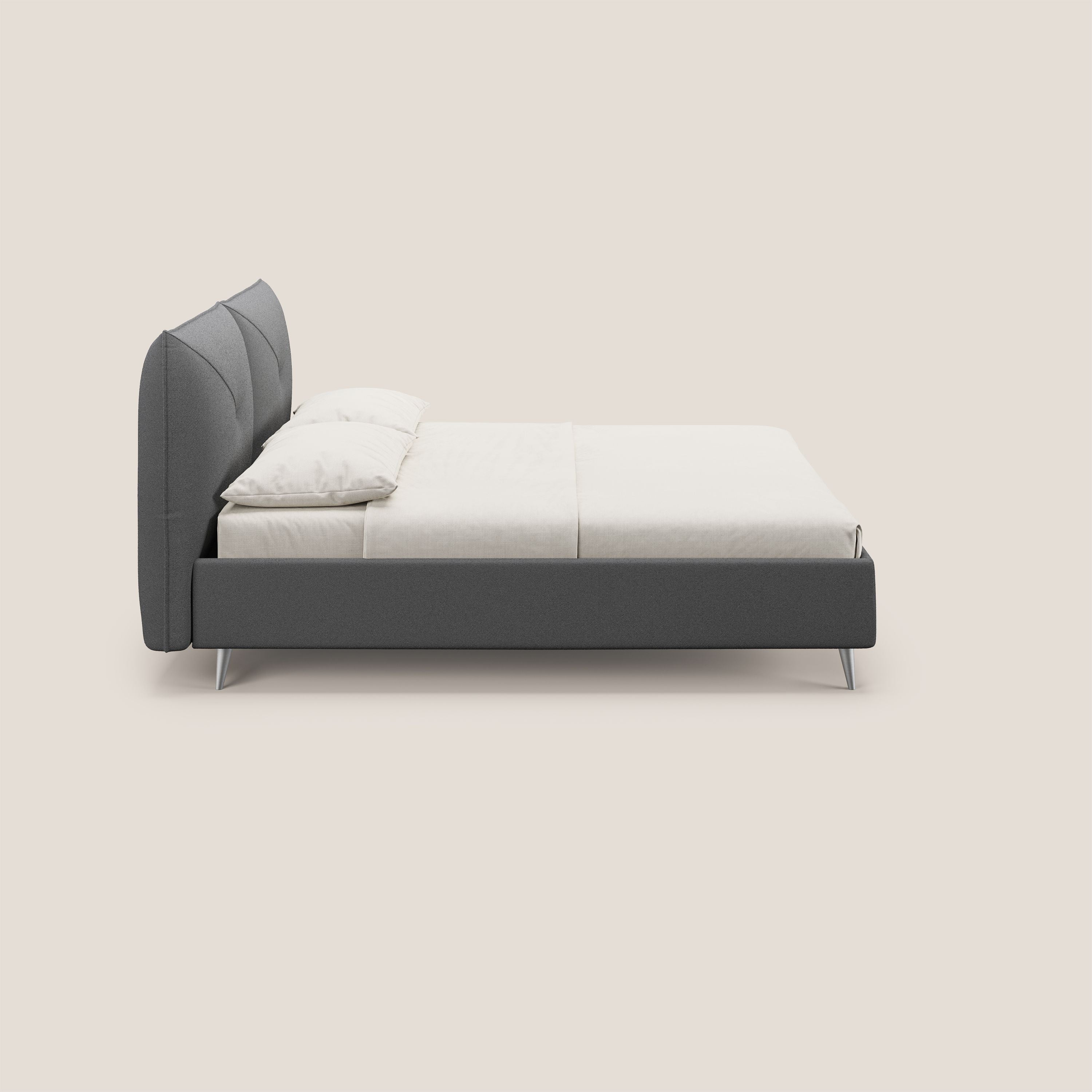 Adone letto imbottito contenitore a doppia pannellatura in bouclet impermeabile T07 antracite - divani.store