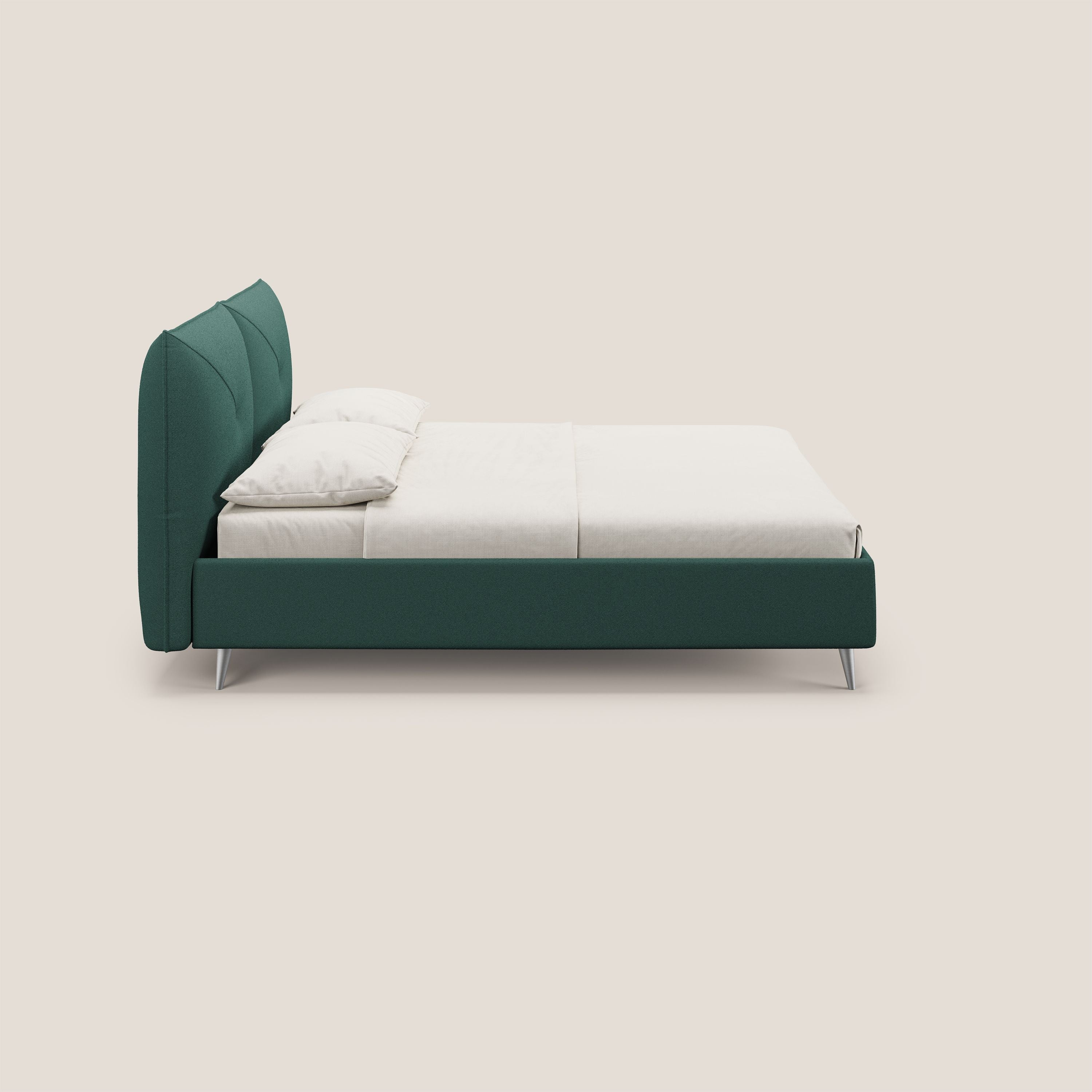 Adone letto imbottito contenitore a doppia pannellatura in bouclet impermeabile T07 verde - divani.store