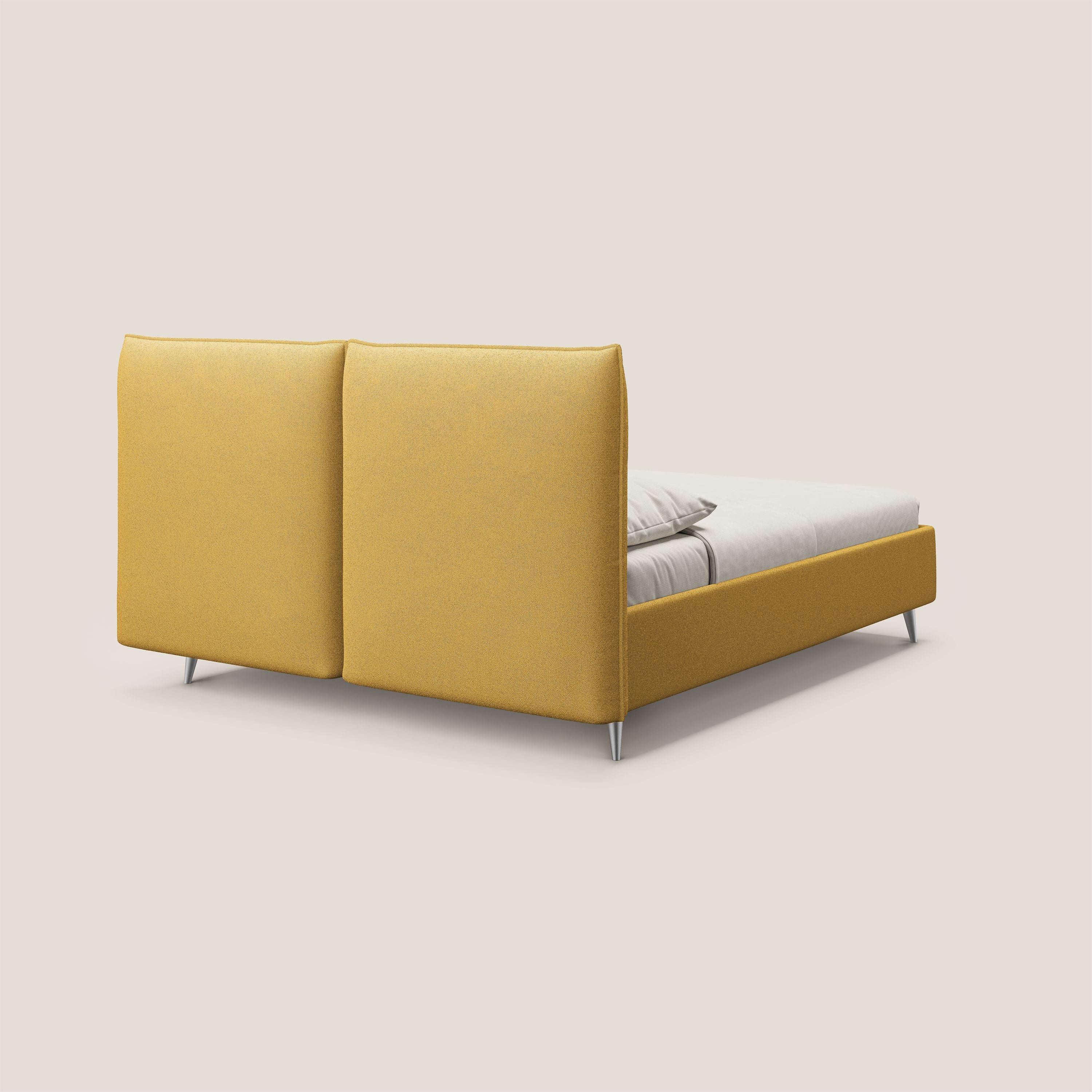 Adone letto imbottito contenitore a doppia pannellatura in bouclet impermeabile T07 giallo - divani.store